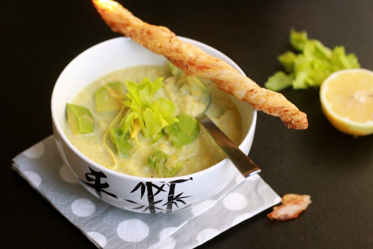 Zucchini & Avocado Cold Soup with Crispy Sticks