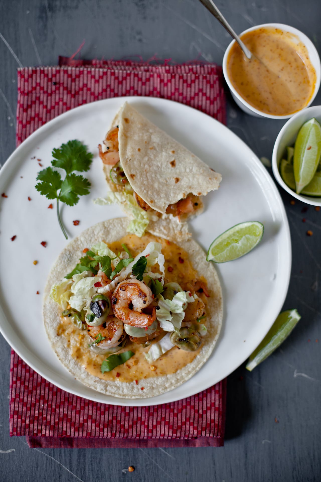 Fava Beans & Shrimp Taco With Mustard Sriracha Aioli | Playful Cooking