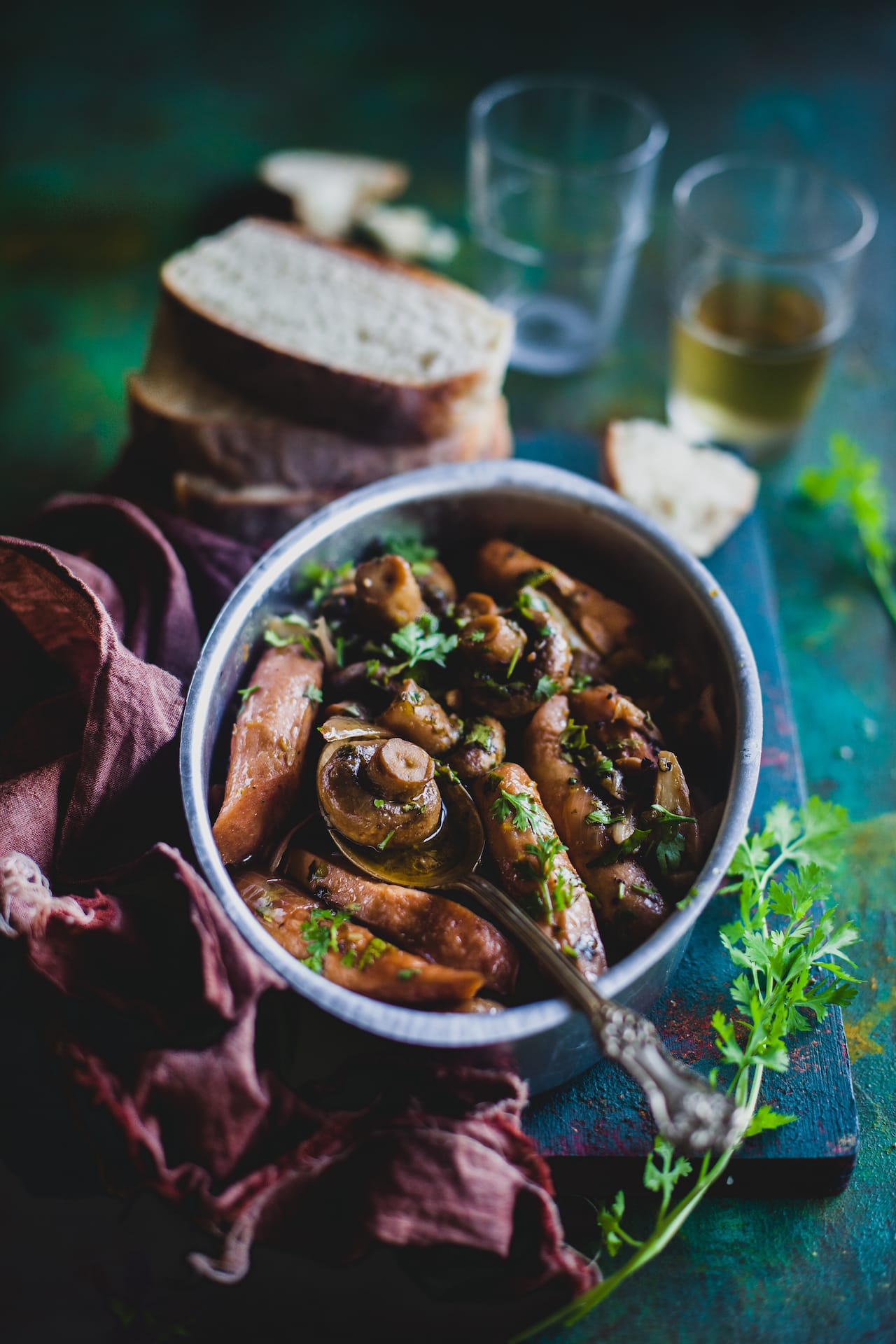 Mushroom And Sausage In Garlic Wine Sauce | Playful Cooking