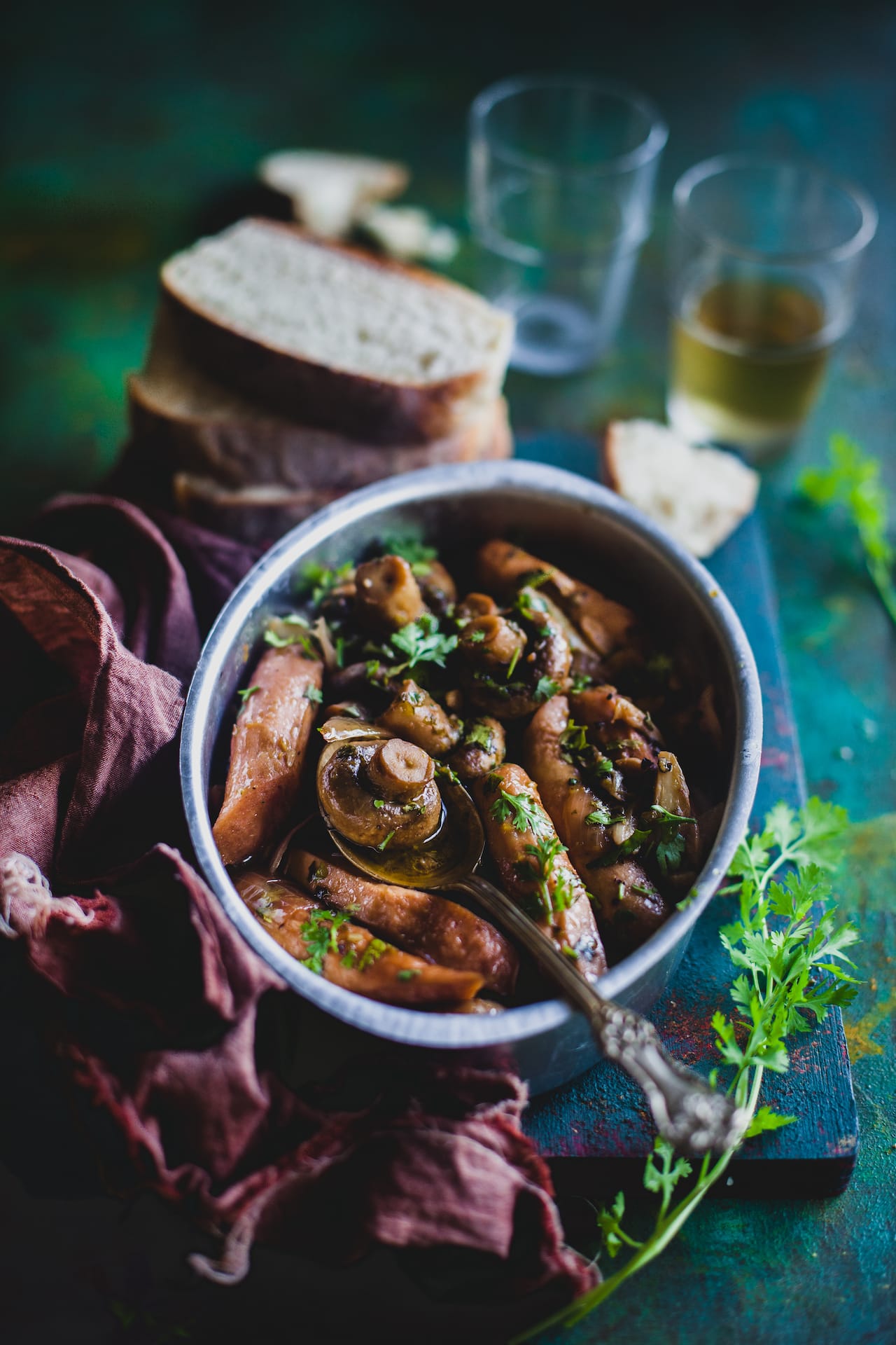 Mushroom And Sausage In Garlic Wine Sauce Playful Cooking