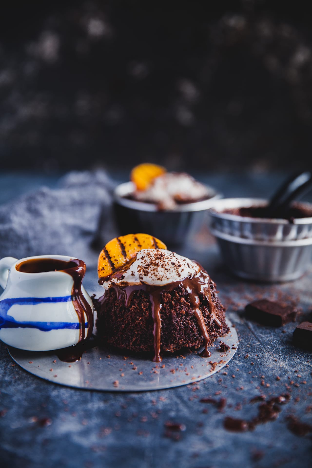Chili Chocolate Pudding with Grilled Peaches | Playful Cooking