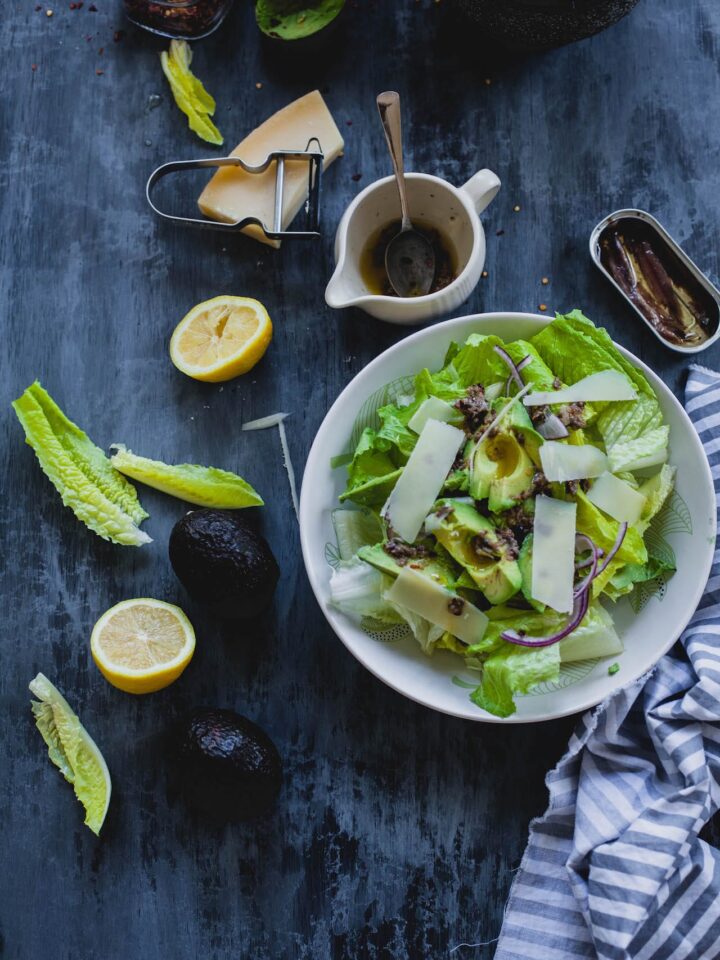 Romaine Avocado Salad With Anchovy Dressing | Playful Cooking