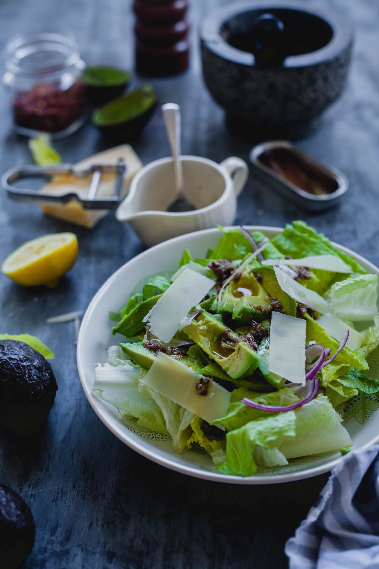 Romaine Avocado Salad With Anchovy Dressing | Playful Cooking