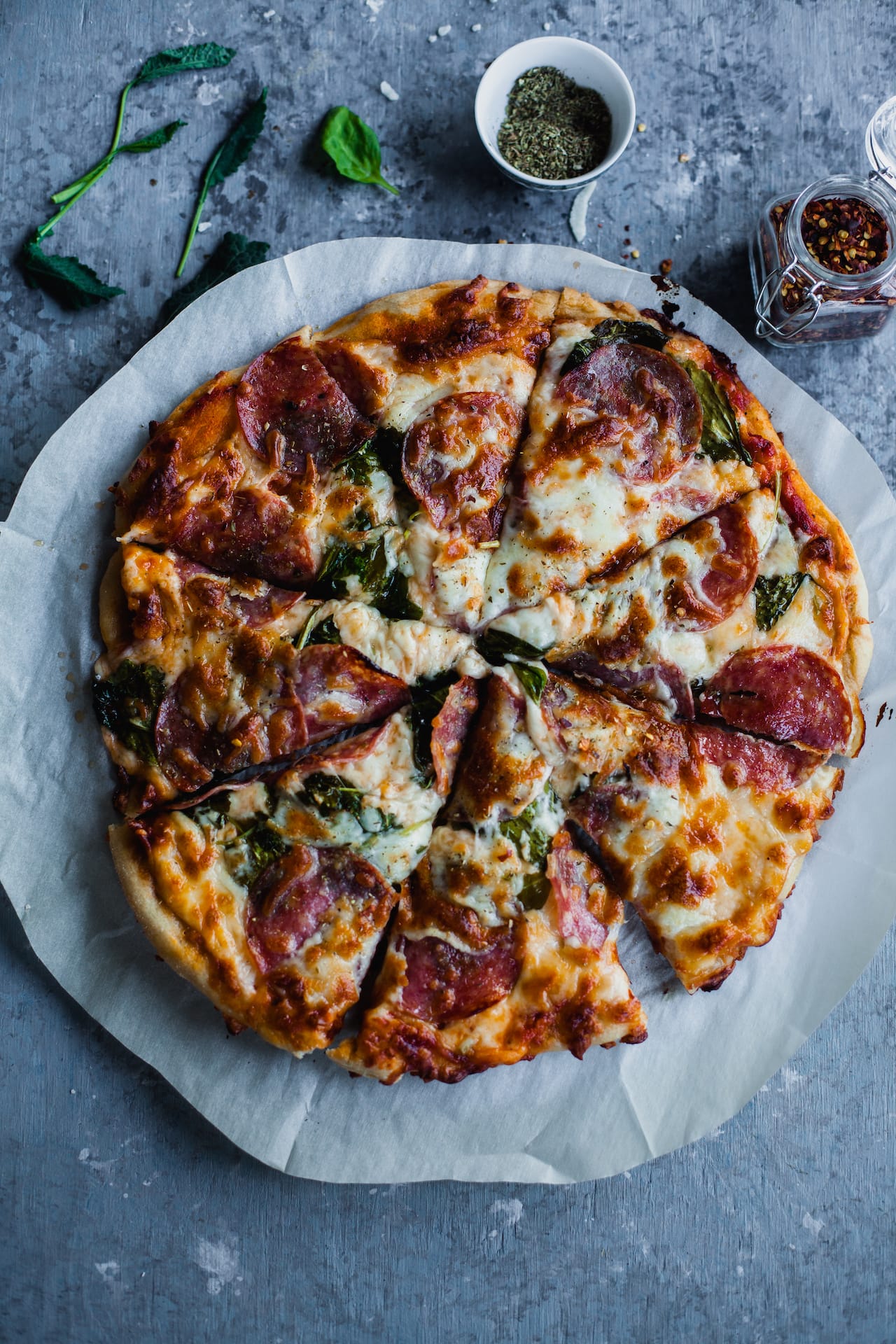 Spinach Kale Salami Pizza | Playful Cooking