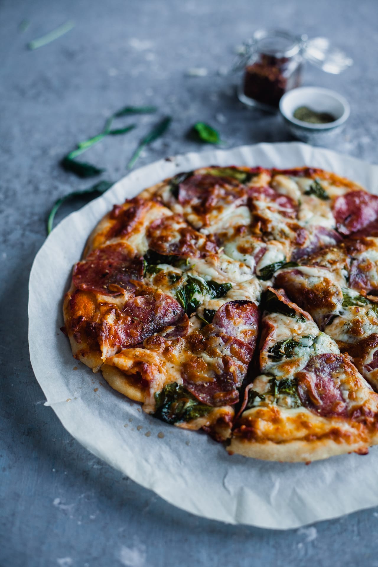 Spinach Kale Salami Pizza | Playful Cooking