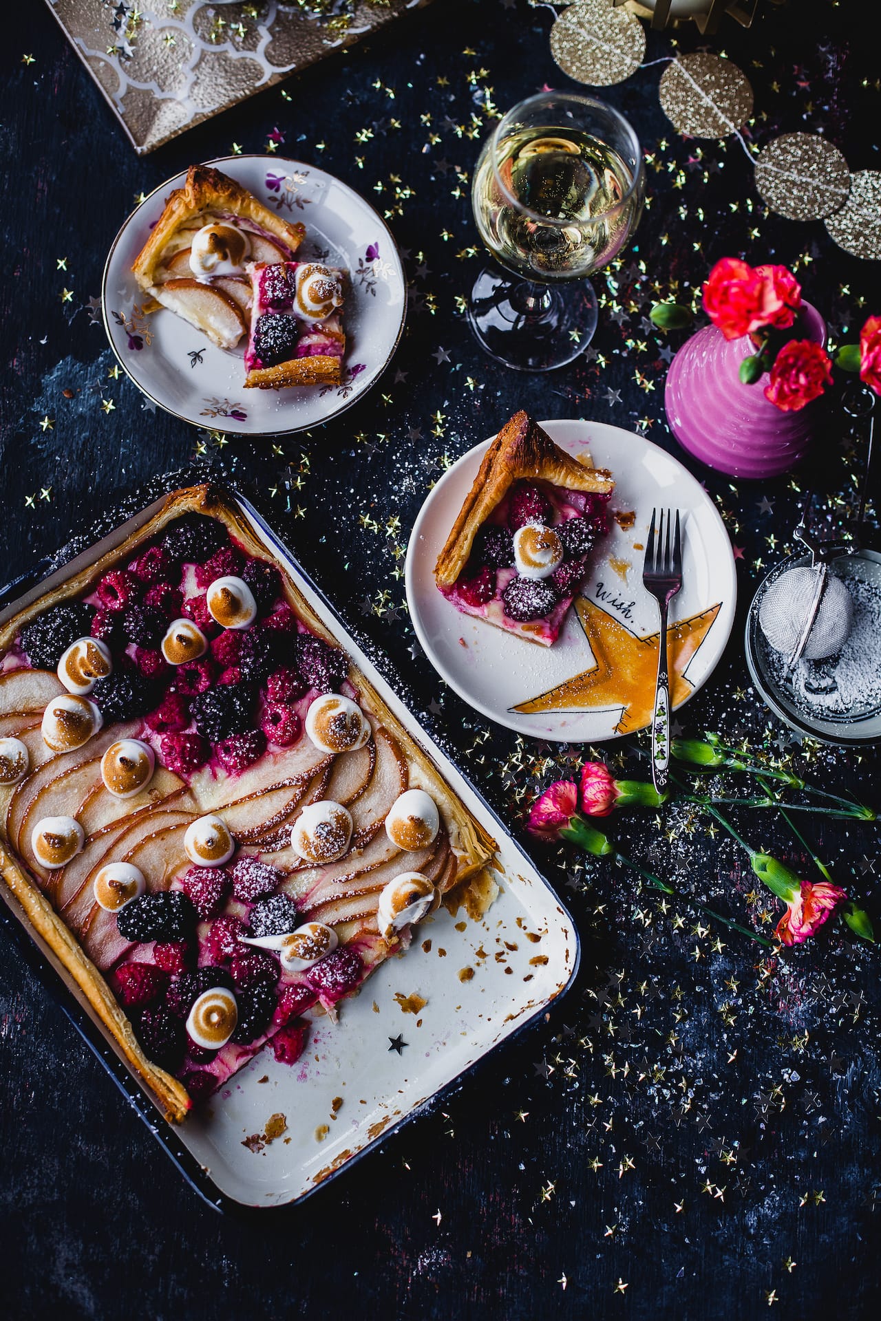 Over the top view of a delicious fruit tart