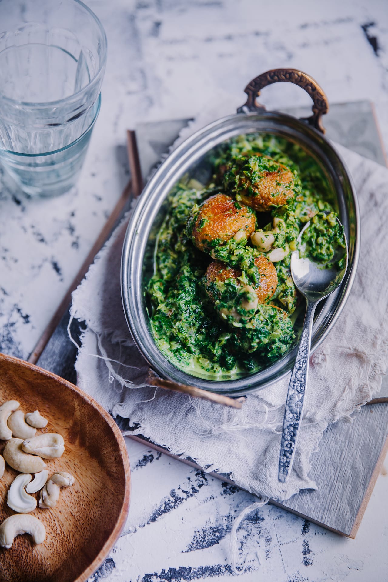 chaana kaju palak (fresh cheese dumplings in cashew and spinach) | Playful Cooking