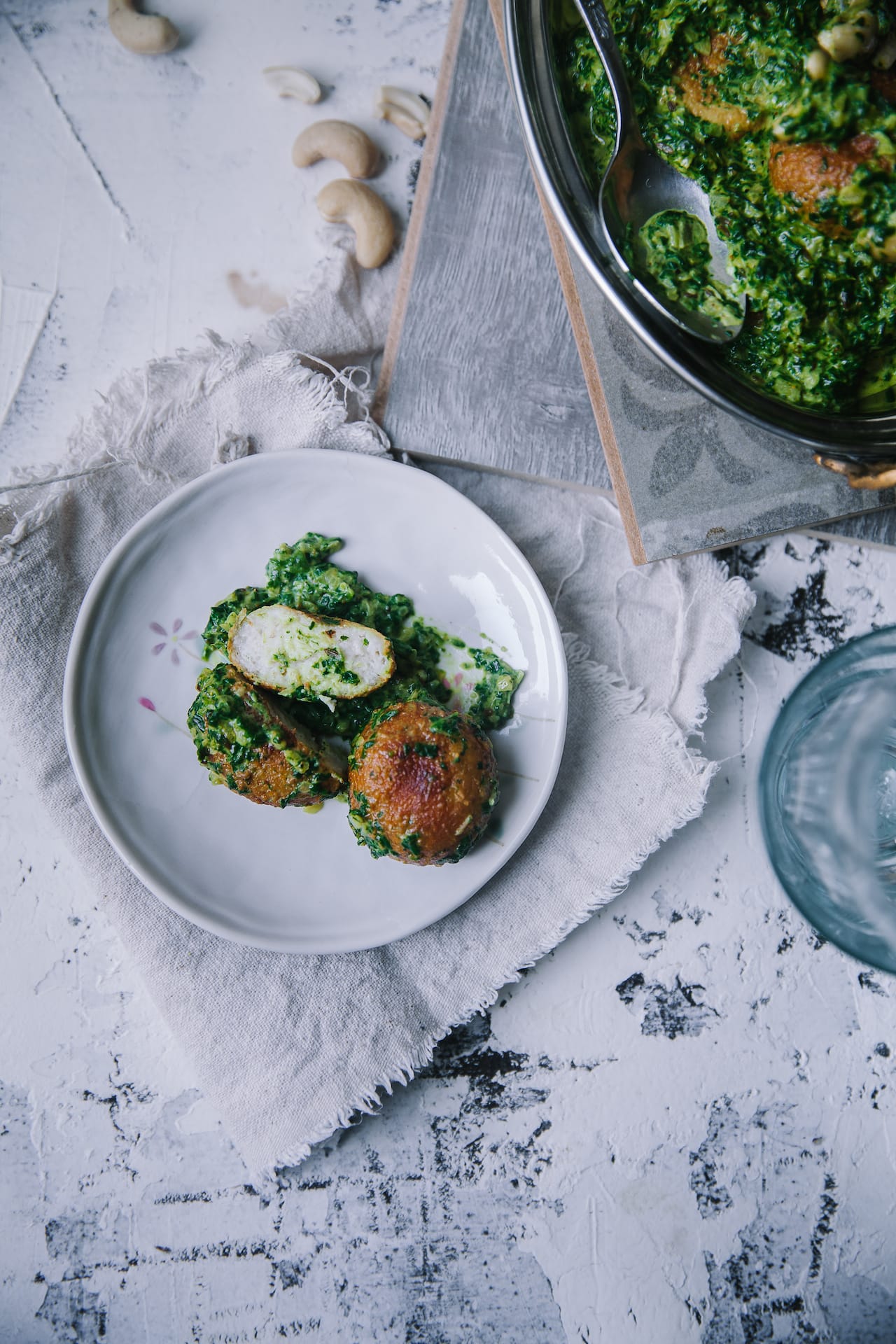 chaana kaju palak (fresh cheese dumplings in cashew and spinach) | Playful Cooking