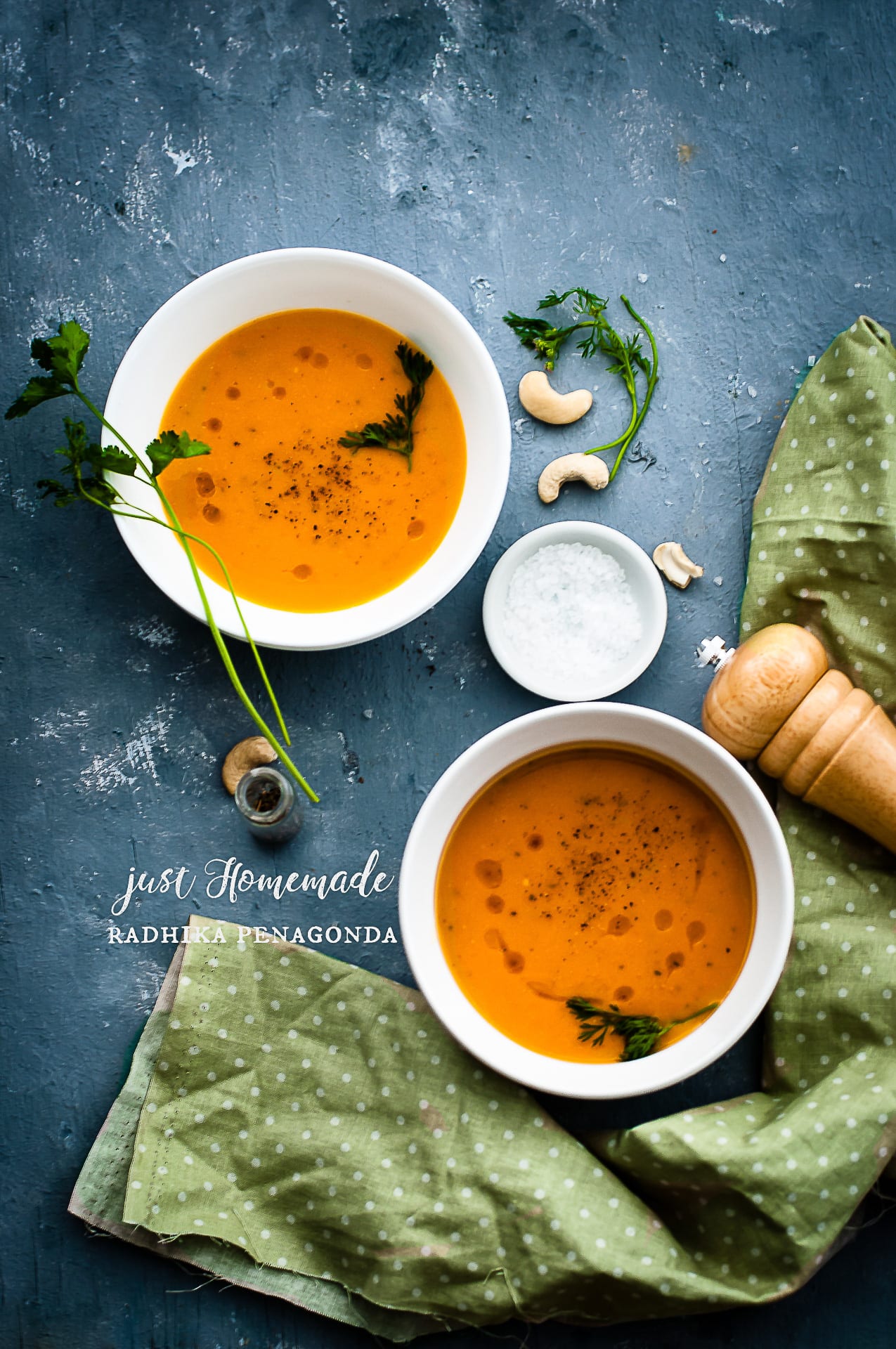 Carrot Cashew Soup (Radhika at Just Homemade) | Playful Cooking