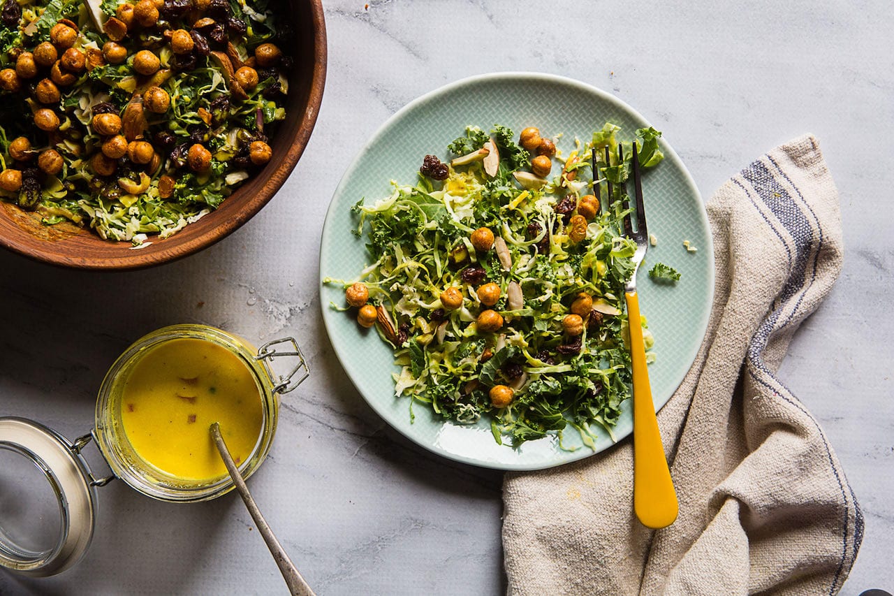 Kale and Brussel Sprouts Salad with Turmeric Honey Yogurt Dressing 3