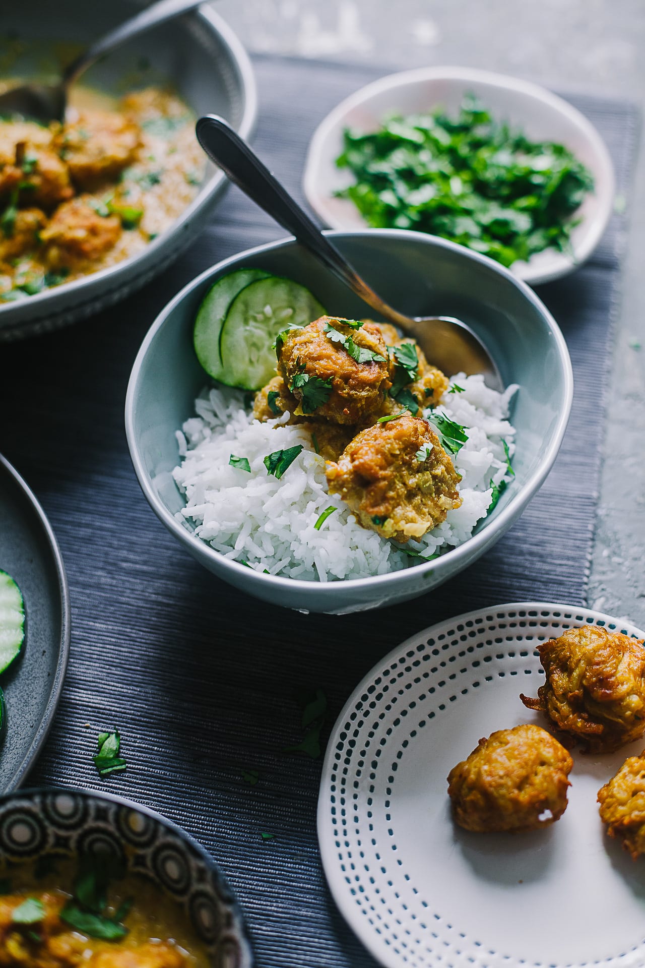 Indian curry with bottle gourd served with rice