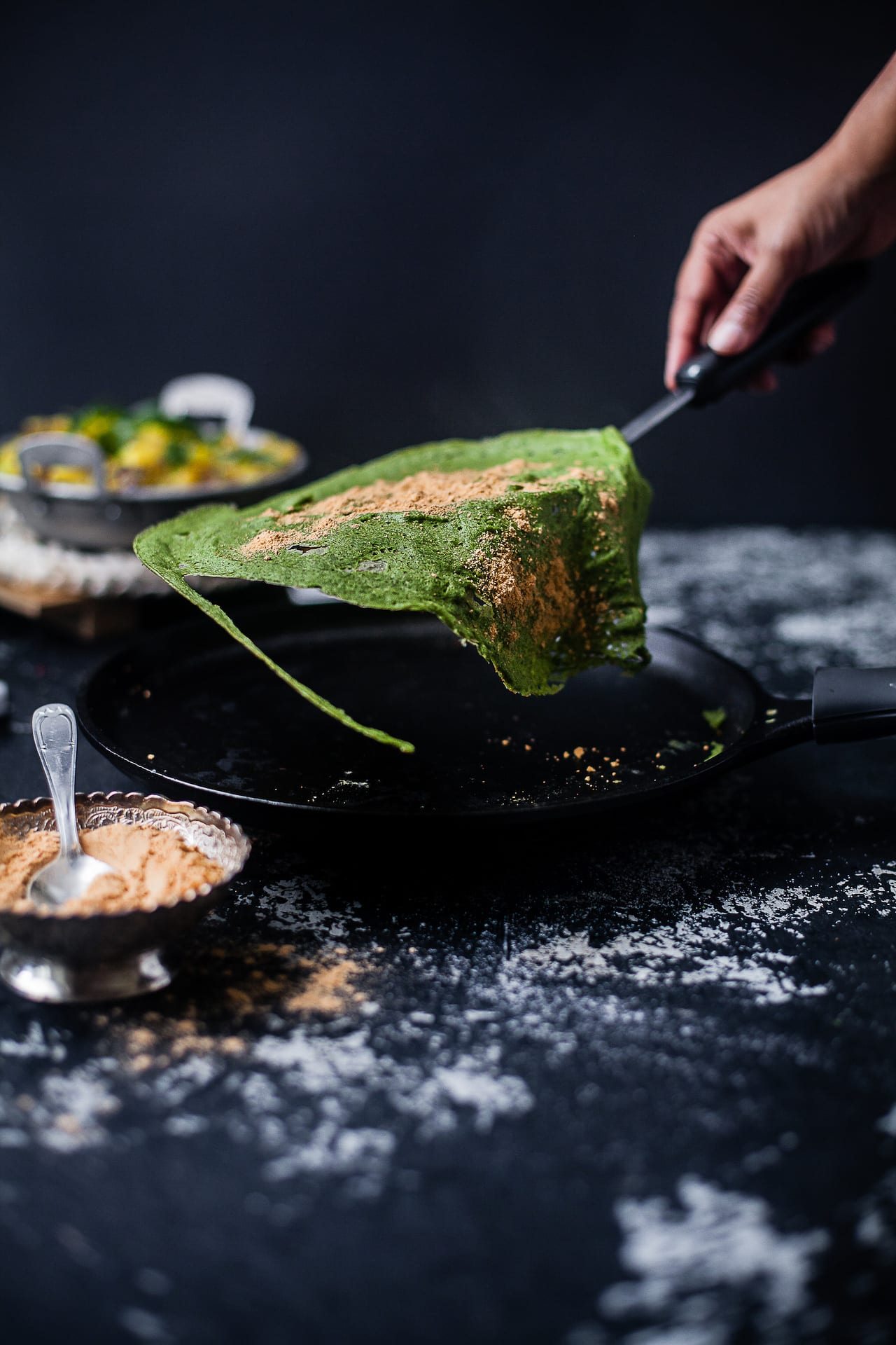 Palak Pesarattu | Spinach Mung Bean Crepe | Playful Cooking #crepe #mungbean #glutenfree #vegan #vegetarian #spinach #foodphotography #pesarattu