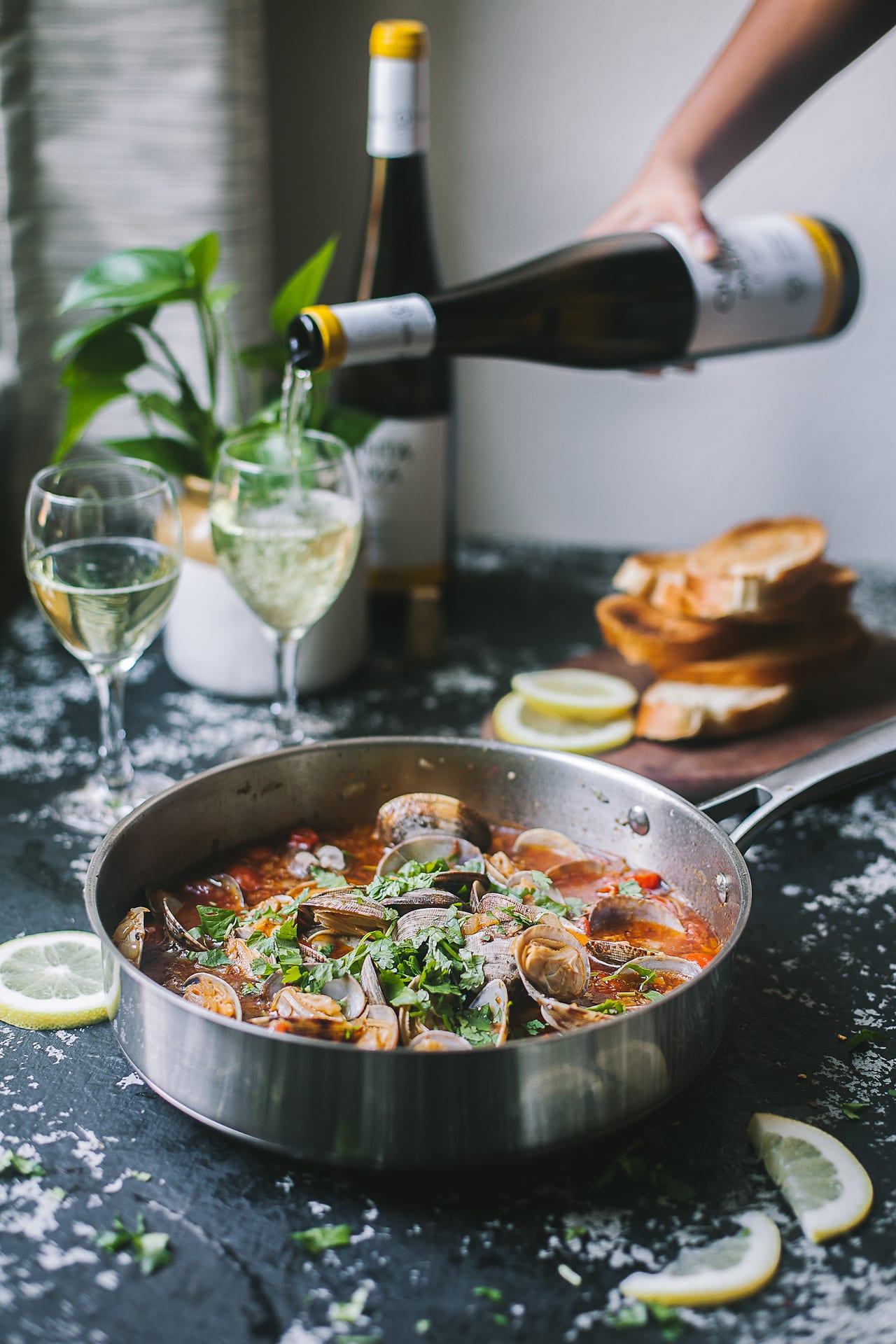 Pour a glass of wine | Playful Cooking #foodphotography #wine #foodphotography #seafood #clams