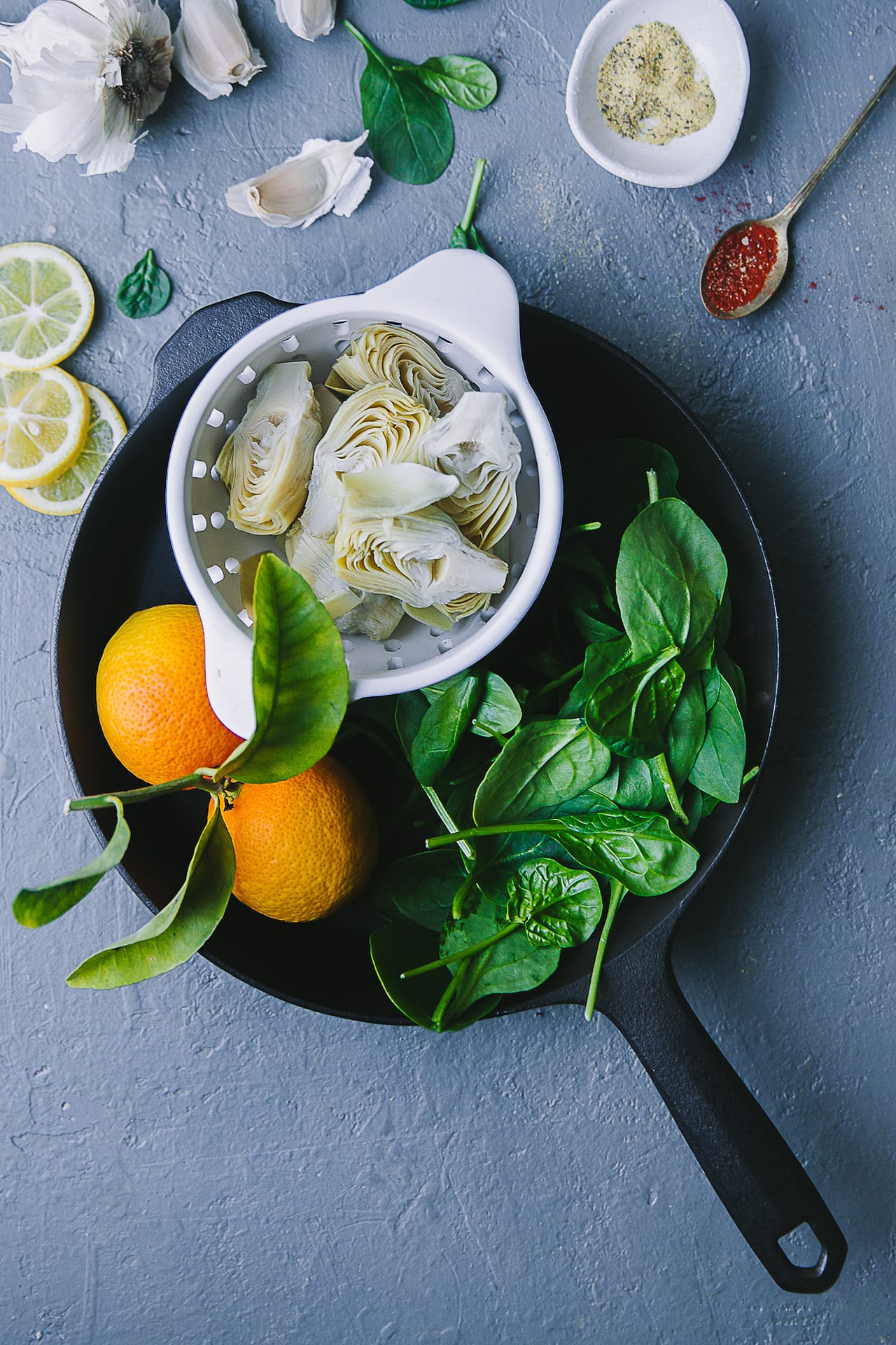 Chicken Artichoke Spinach Creamy Skillet | Playful Cooking #chicken #skillet #foodphotography #artichoke #spinach #foodstyling #playfulcooking