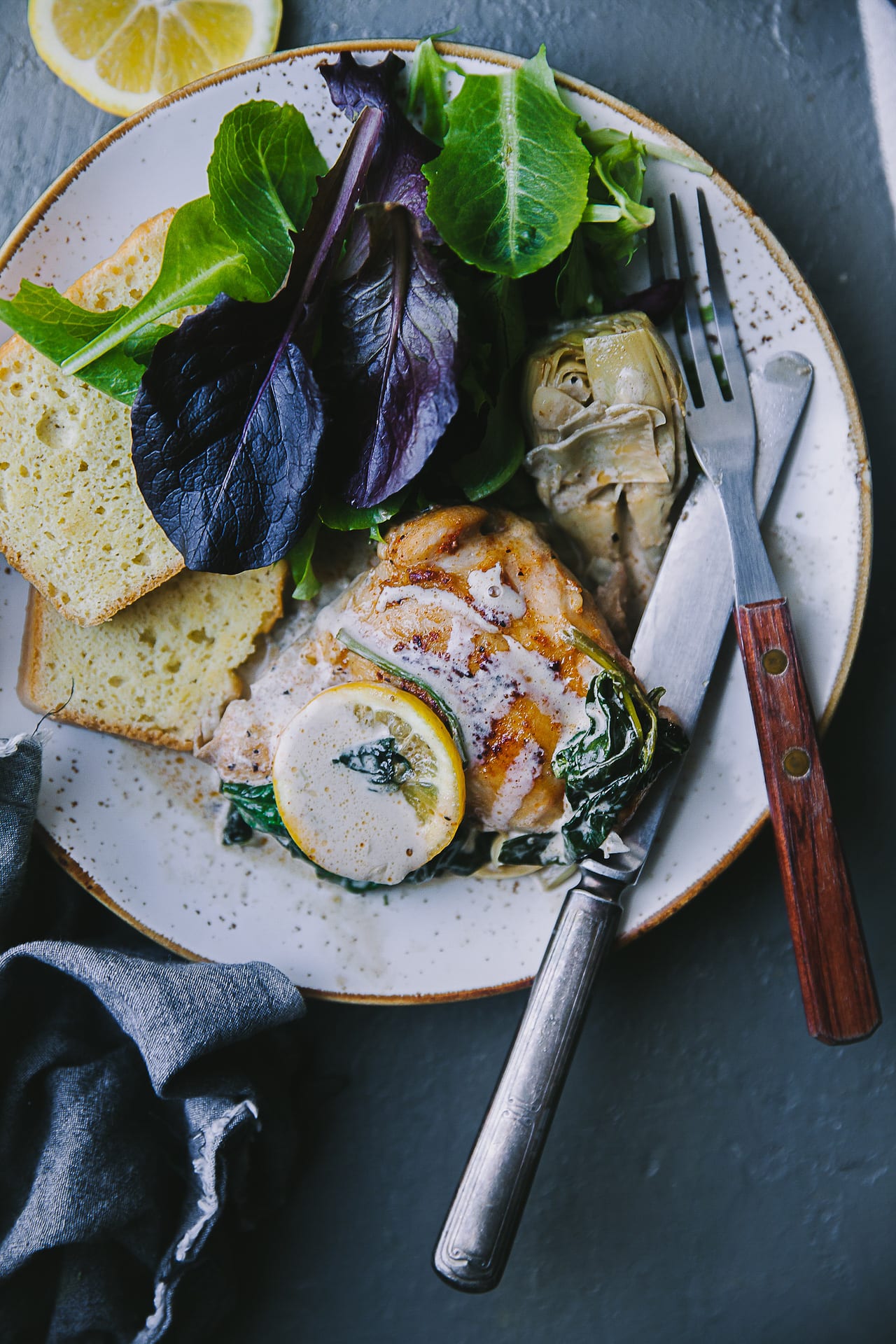 healthy weeknight meal| Playful Cooking #chicken #skillet #foodphotography #artichoke #spinach #foodstyling #playfulcooking