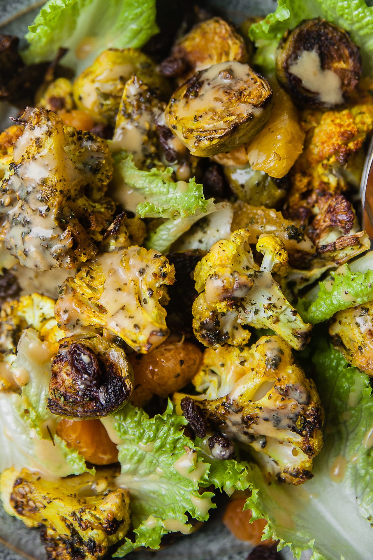 Cauliflower Brussel Sprouts with Maple Mustard Dressing