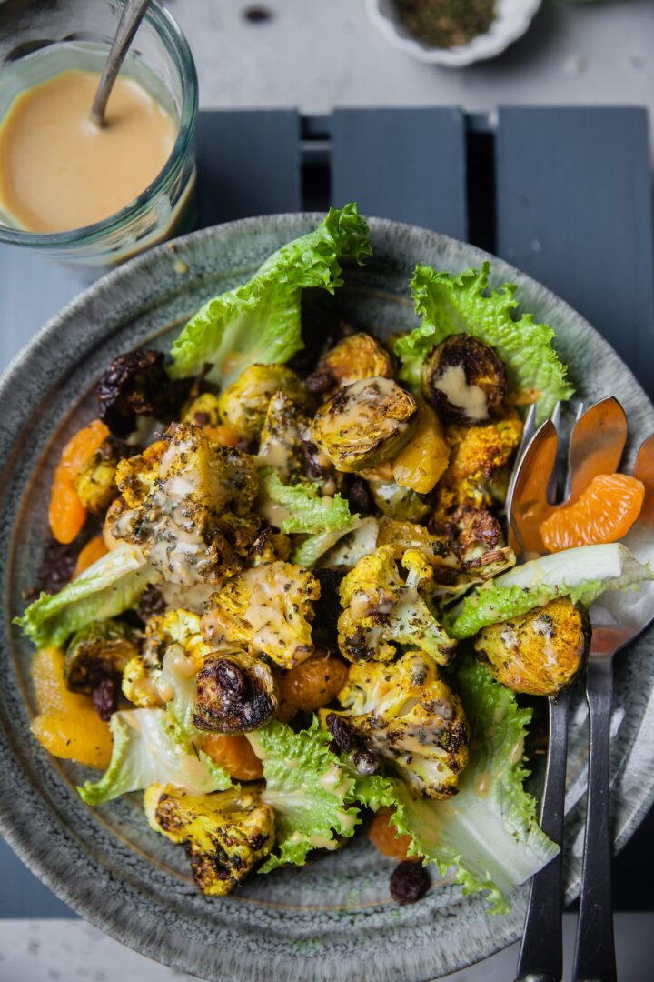 Zaatar Roasted Cauliflower Brussels Sprouts Playful Cooking