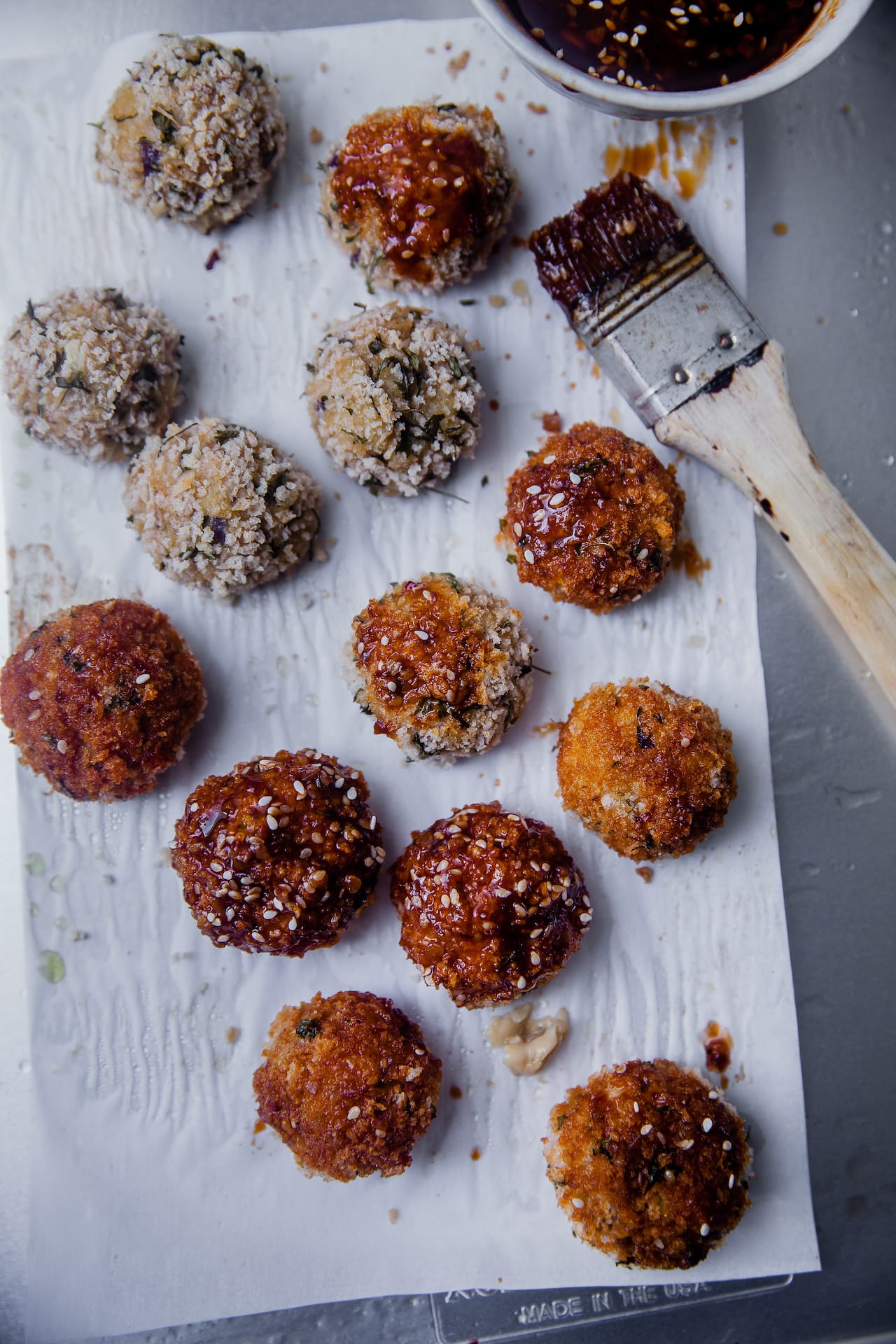 Spiced Sticky Baked Chicken Meatballs | Playful Cooking #meatballs #chicken #partybites #baked #appetizers #stickysauce