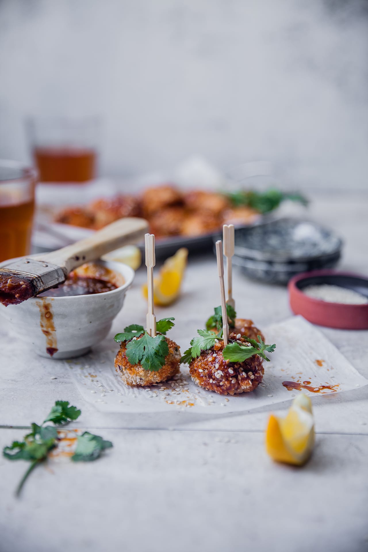 Spiced Sticky Baked Chicken Meatballs | Playful Cooking #meatballs #chicken #partybites #baked #appetizers #stickysauce