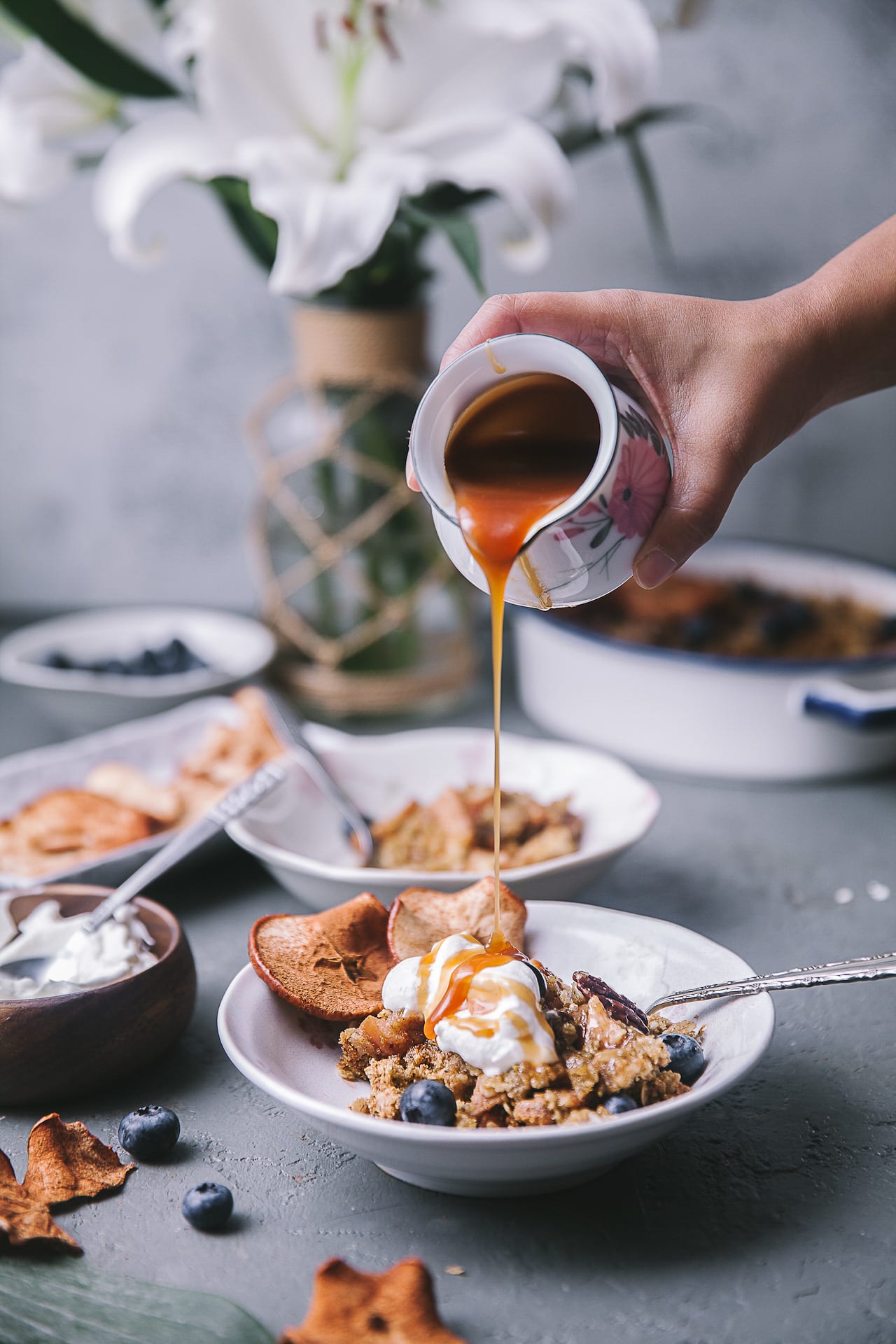 Caramel drizzled on Apple crumble! 