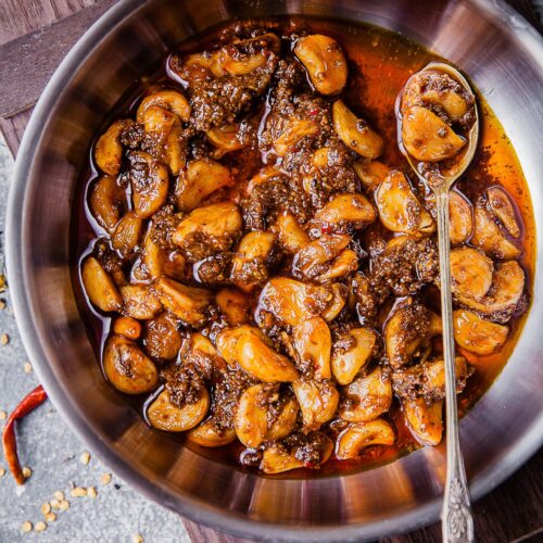 Spiced Garlic Achaar (Indian Garlic Pickle) | Playful Cooking #achaar #indian #foodphotography #garlic #pickle #photography