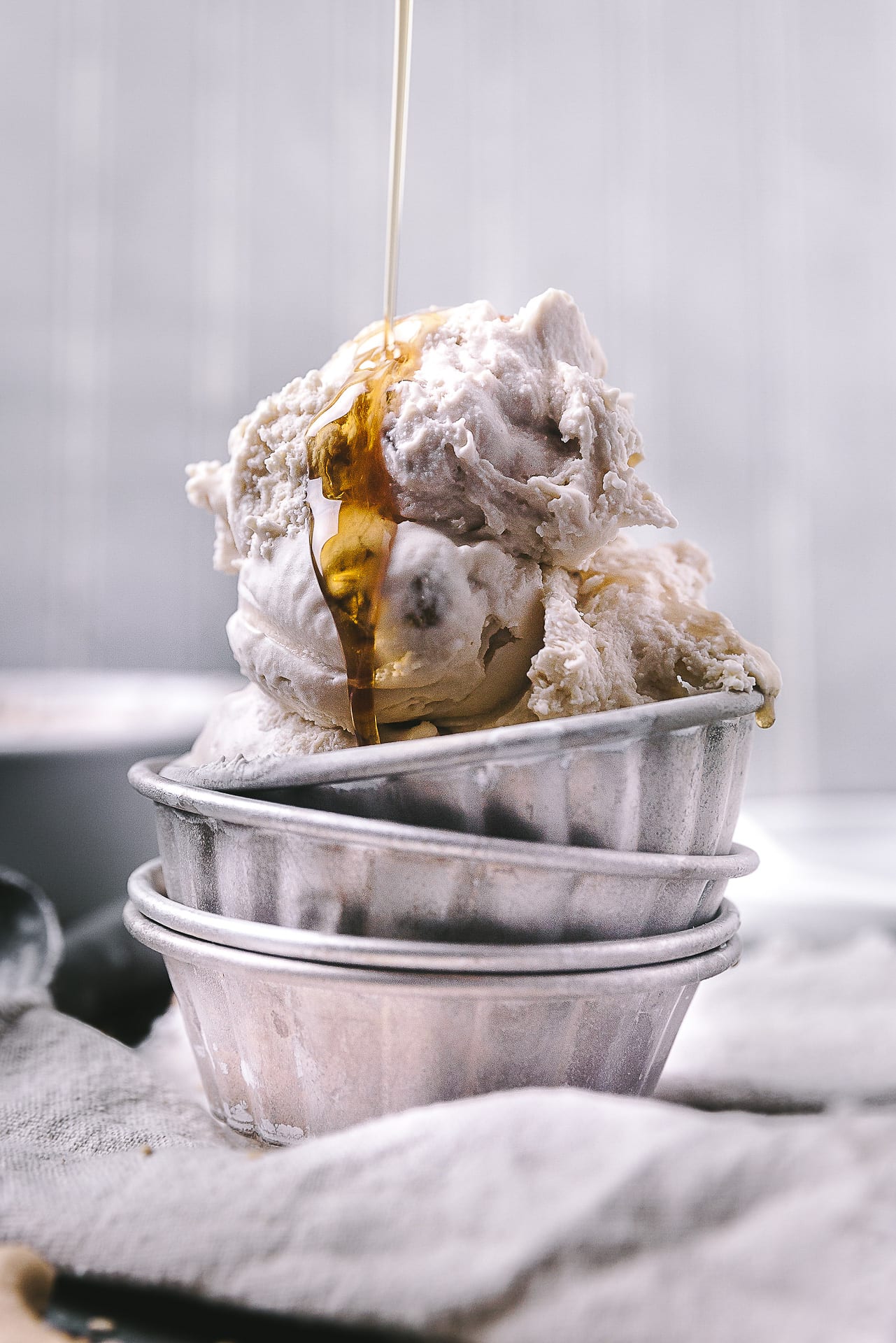 Tahini Ice Cream drizzled with maple syrup