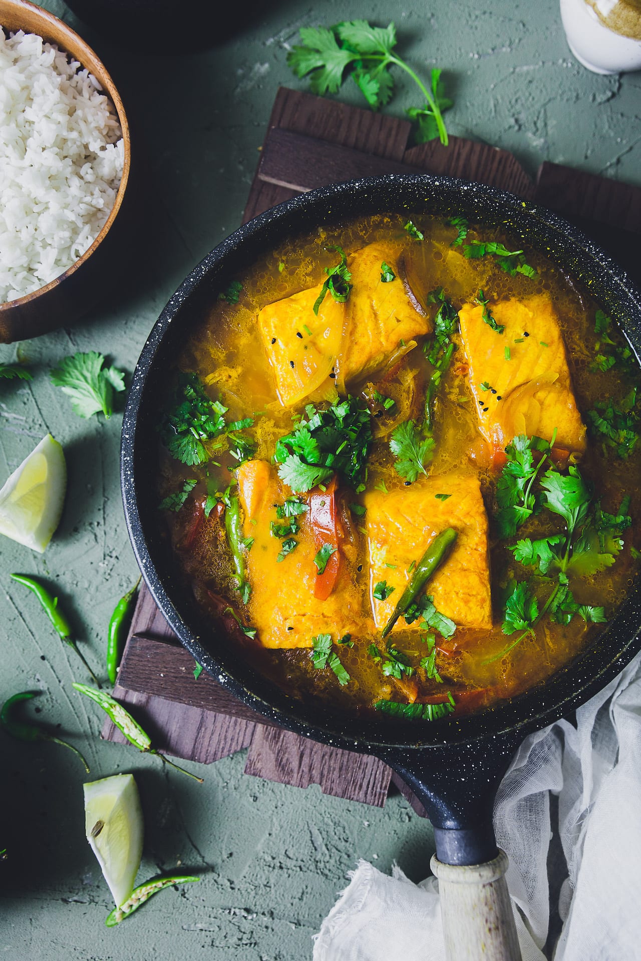 Salmon fish curry with Indian spices prepared Bengali Style! 