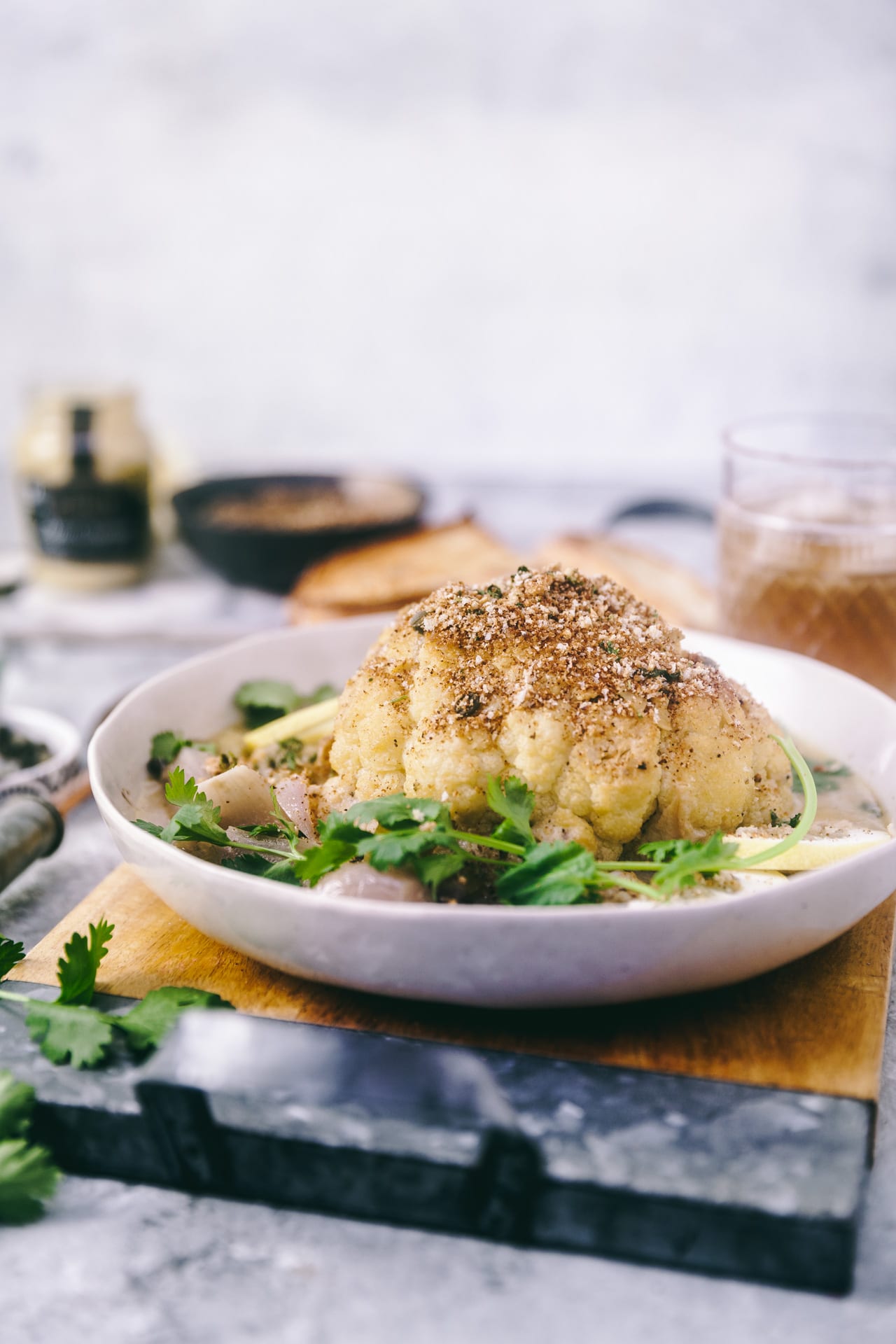 Whole Roasted Cauliflower in Mustard Sauce | Playful Cooking #cauliflower #roasted #mustardsauce #foodphotography