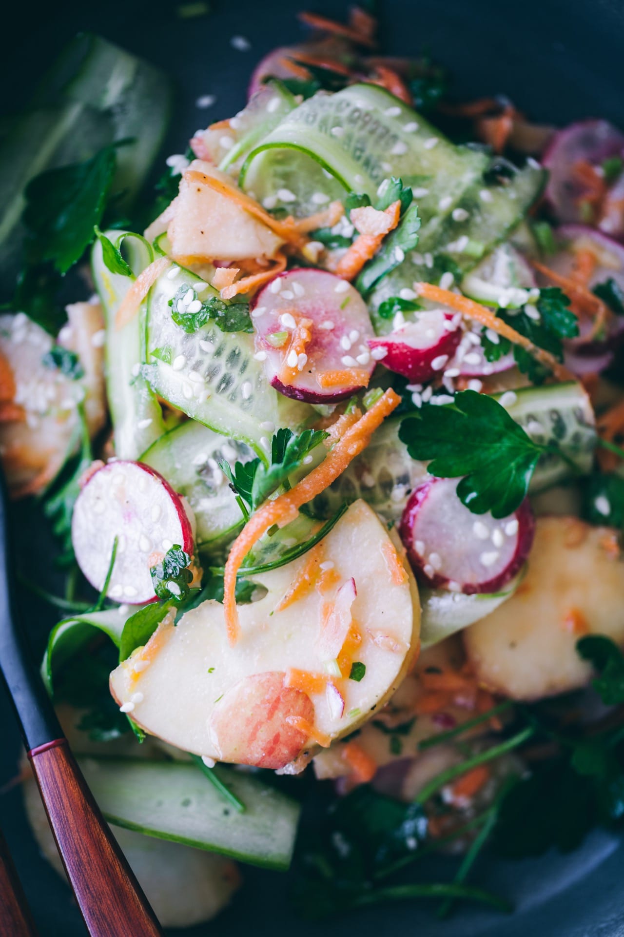 Easy Crunchy Salad that tastes amazing on it's own but can be paired in several ways! #playfulcooking #foodphotography #salad #recipe #easysalad 