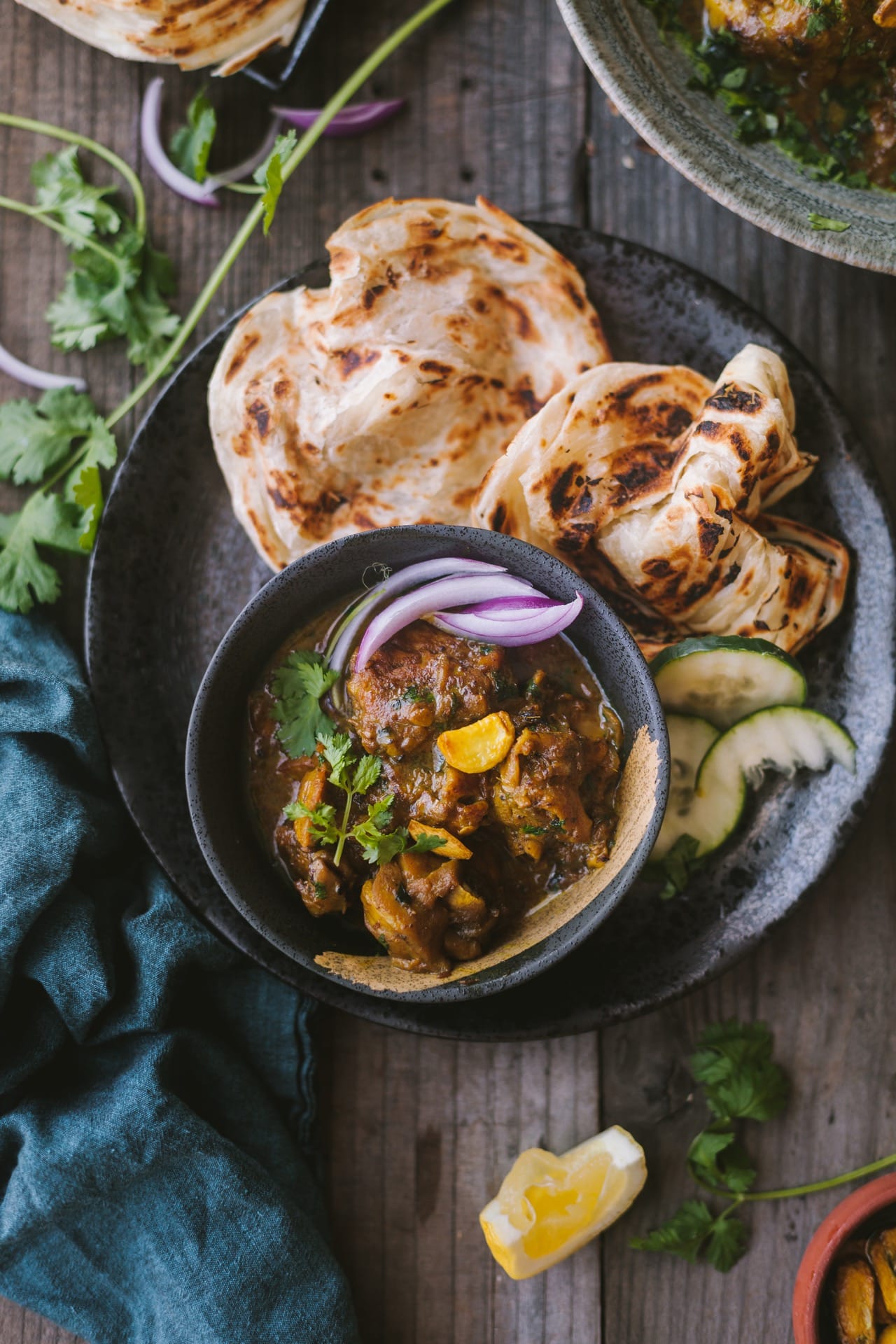 Delicious Garlic Chicken Curry with paratha