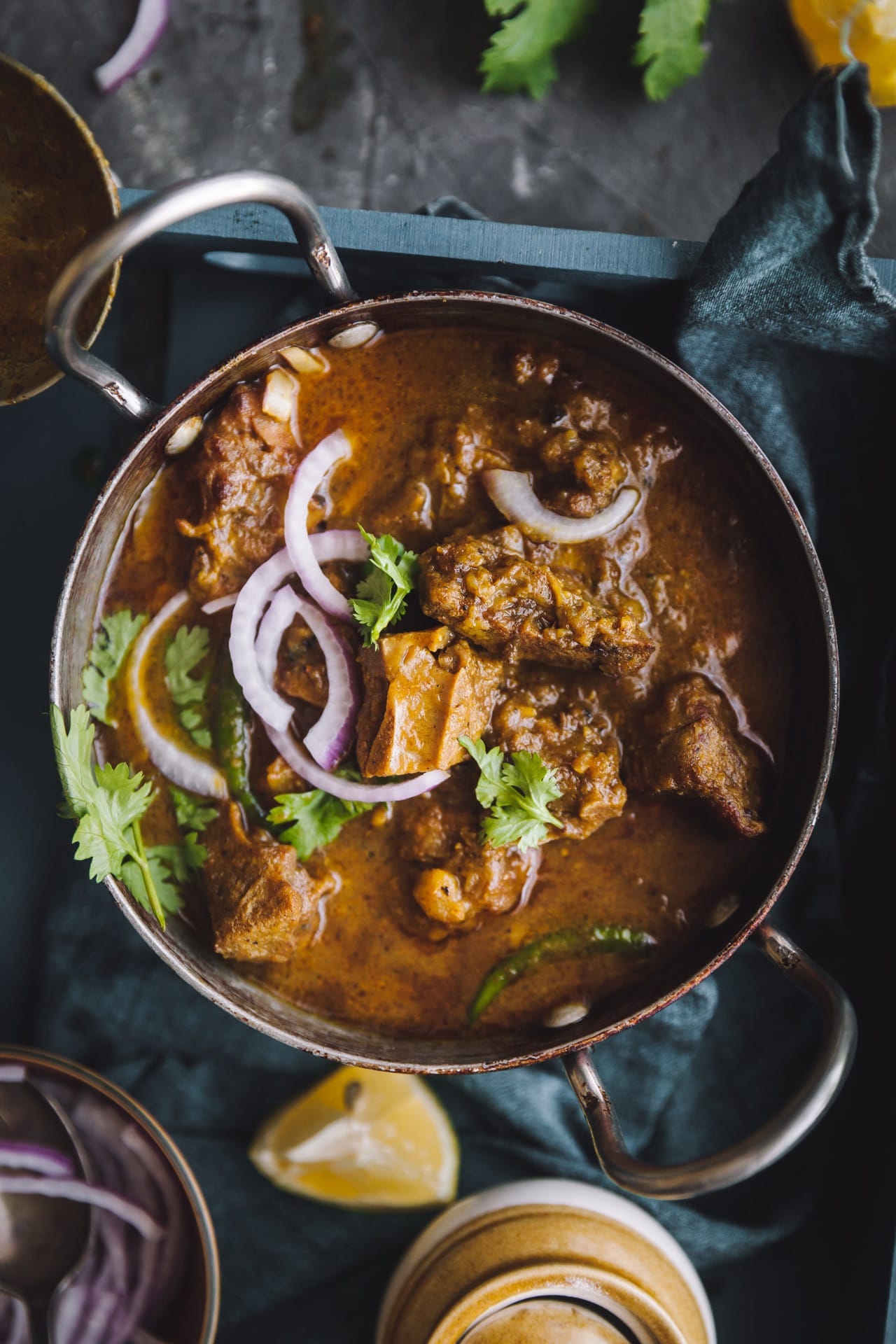 Close up view of Indian meat curry