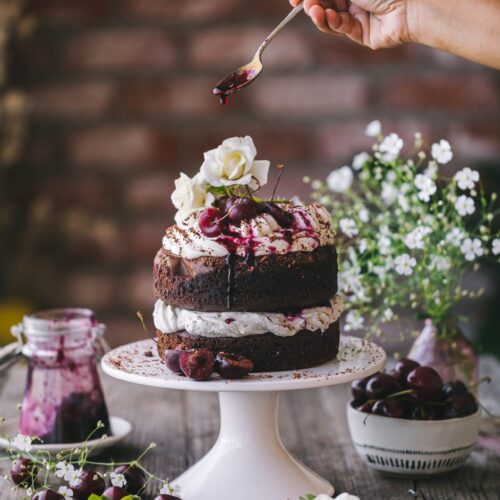 Food Photography of Chocolate Cherry Cake!