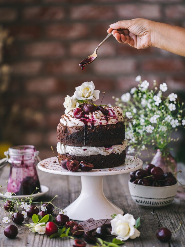 Food Photography of Chocolate Cherry Cake!