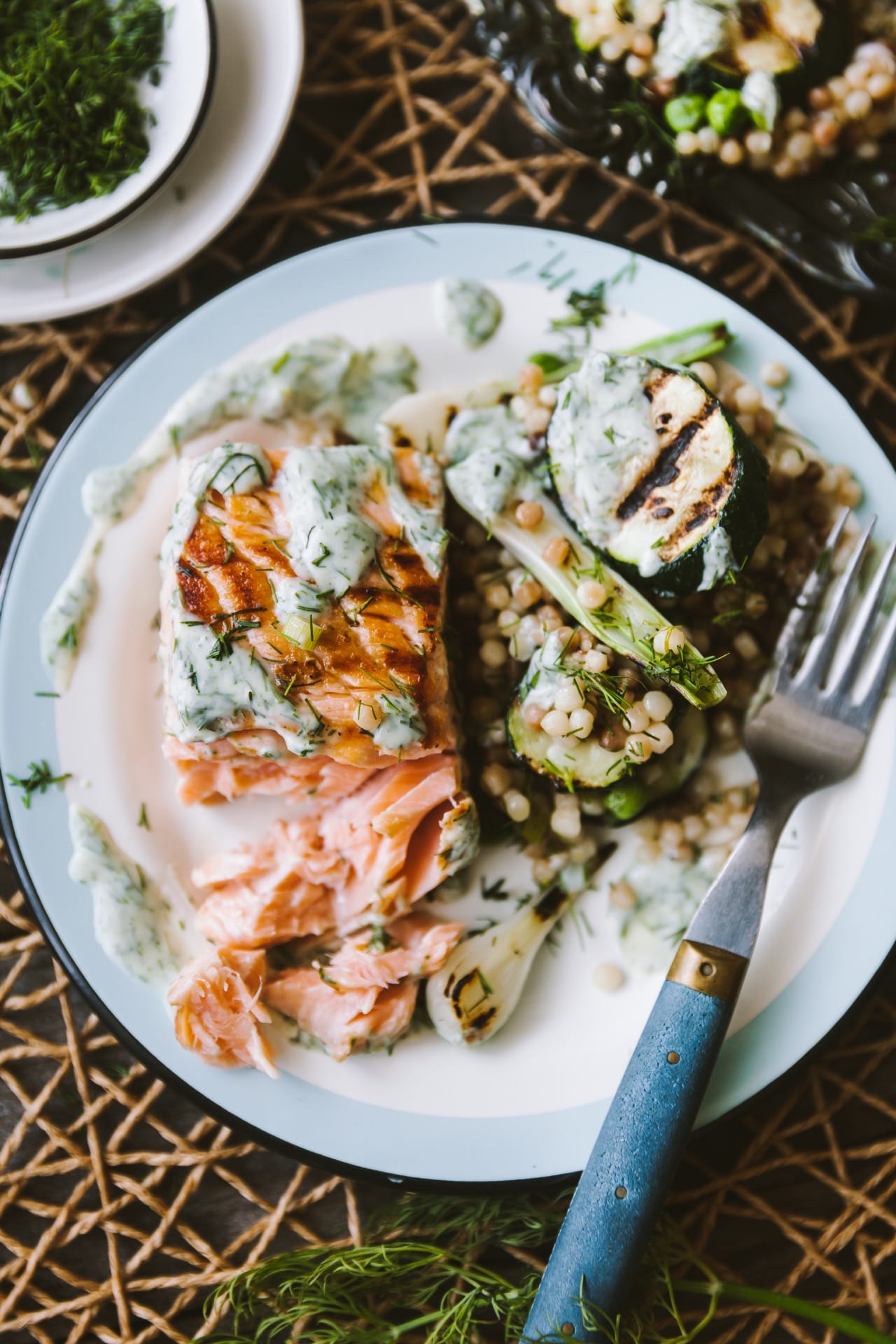 Summer grilled seafood and veggies