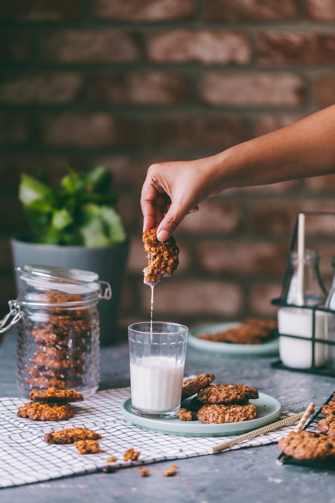 Dipping Cookies in a glass of milk 