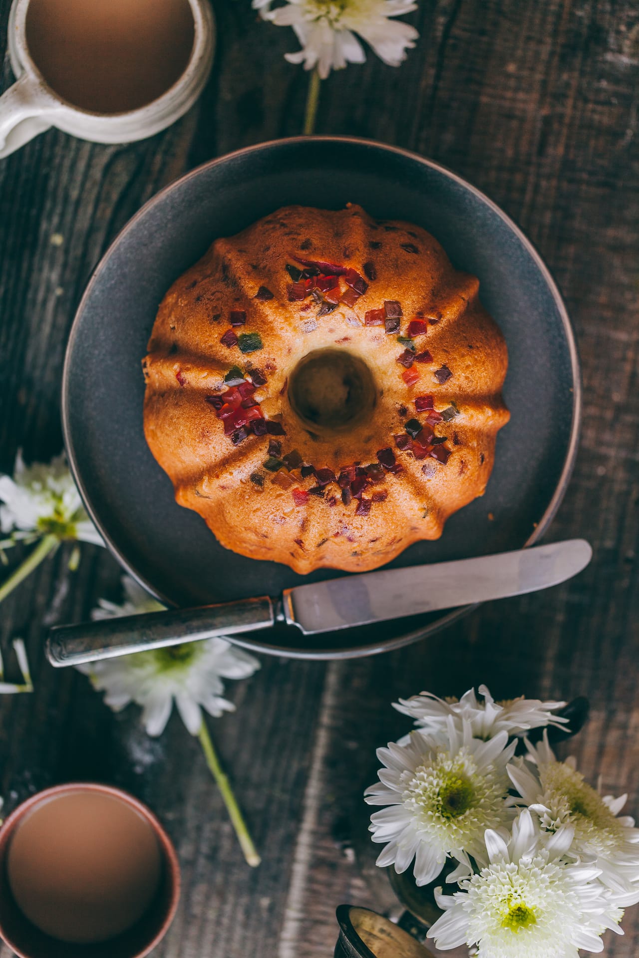 Flat Lay View of Eggless Tutti Frutti Cake ( Recipe Playful Cooking)