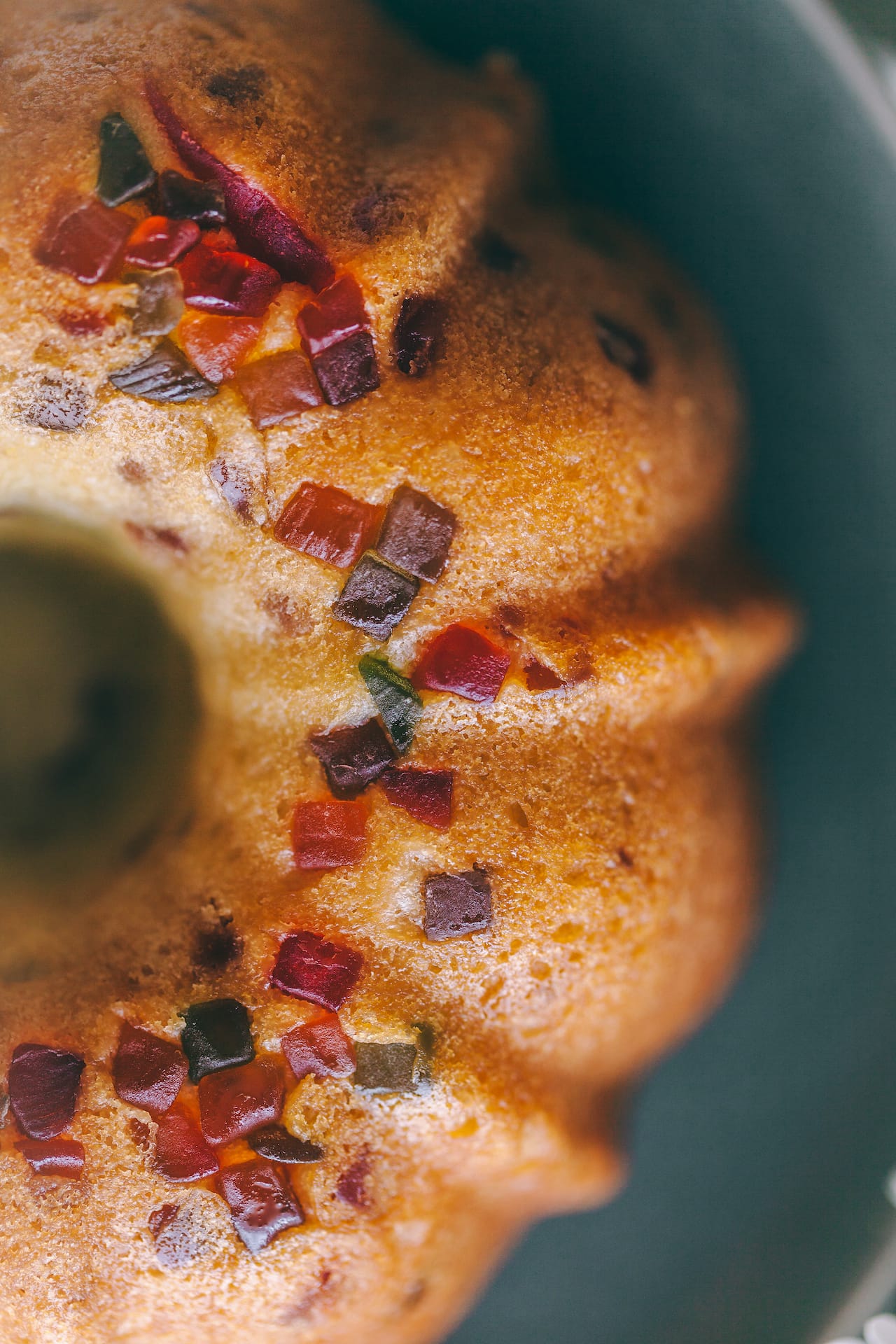 Macro View of Eggless Tutti Frutti Cake ( Recipe Playful Cooking)