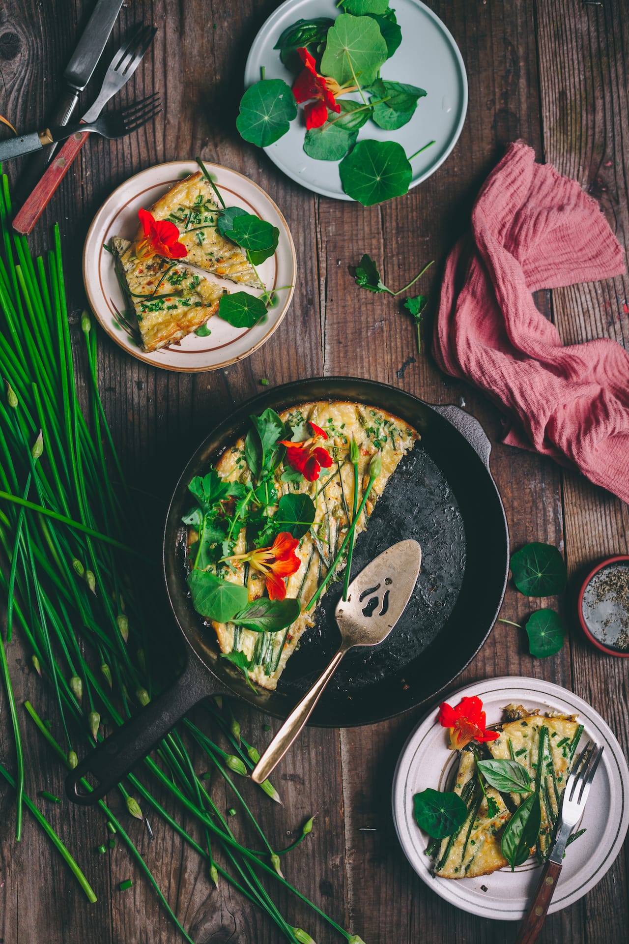 Garlic Chive Frittata with salad!