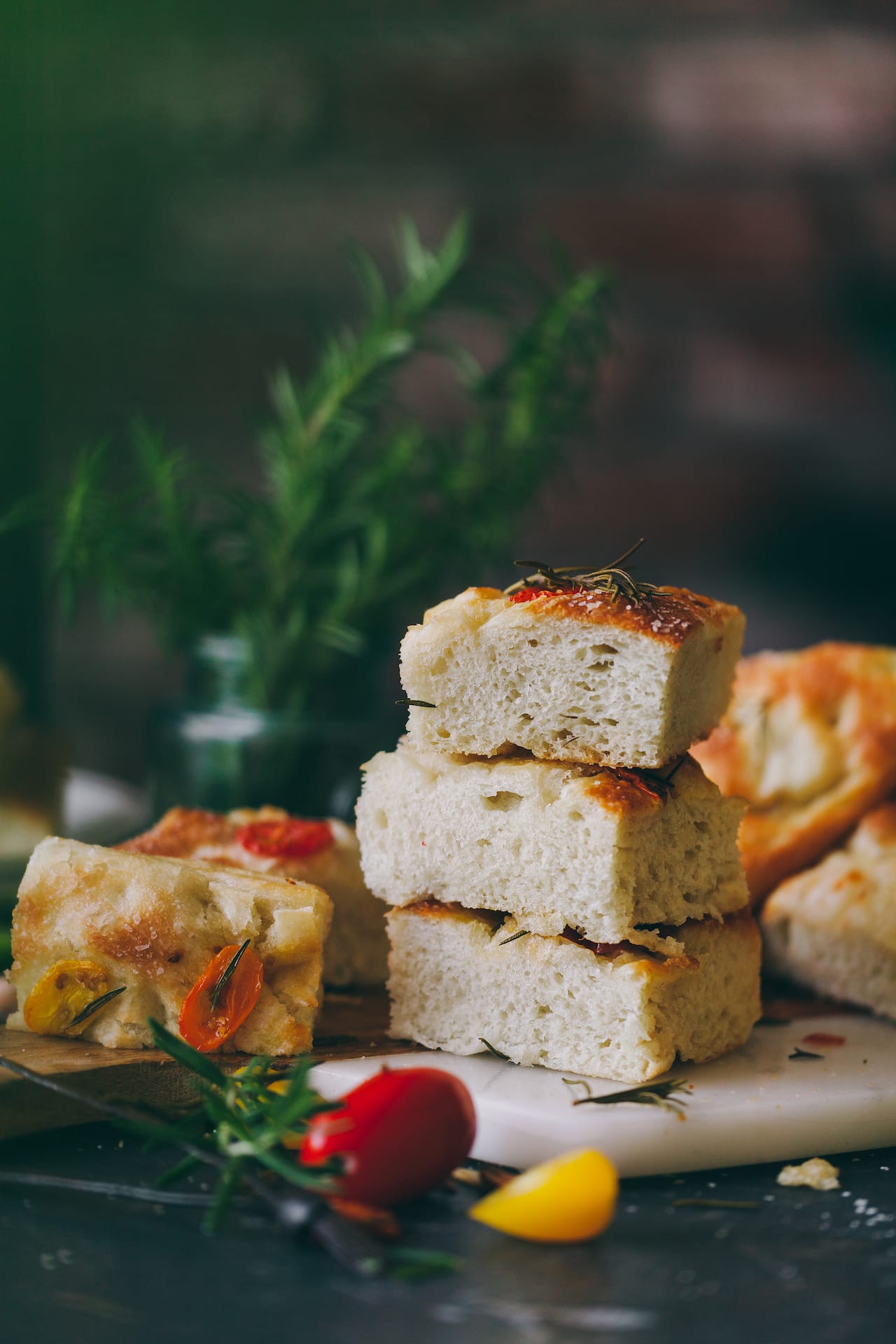 Easy Focaccia Bread with rosemary tomatoes