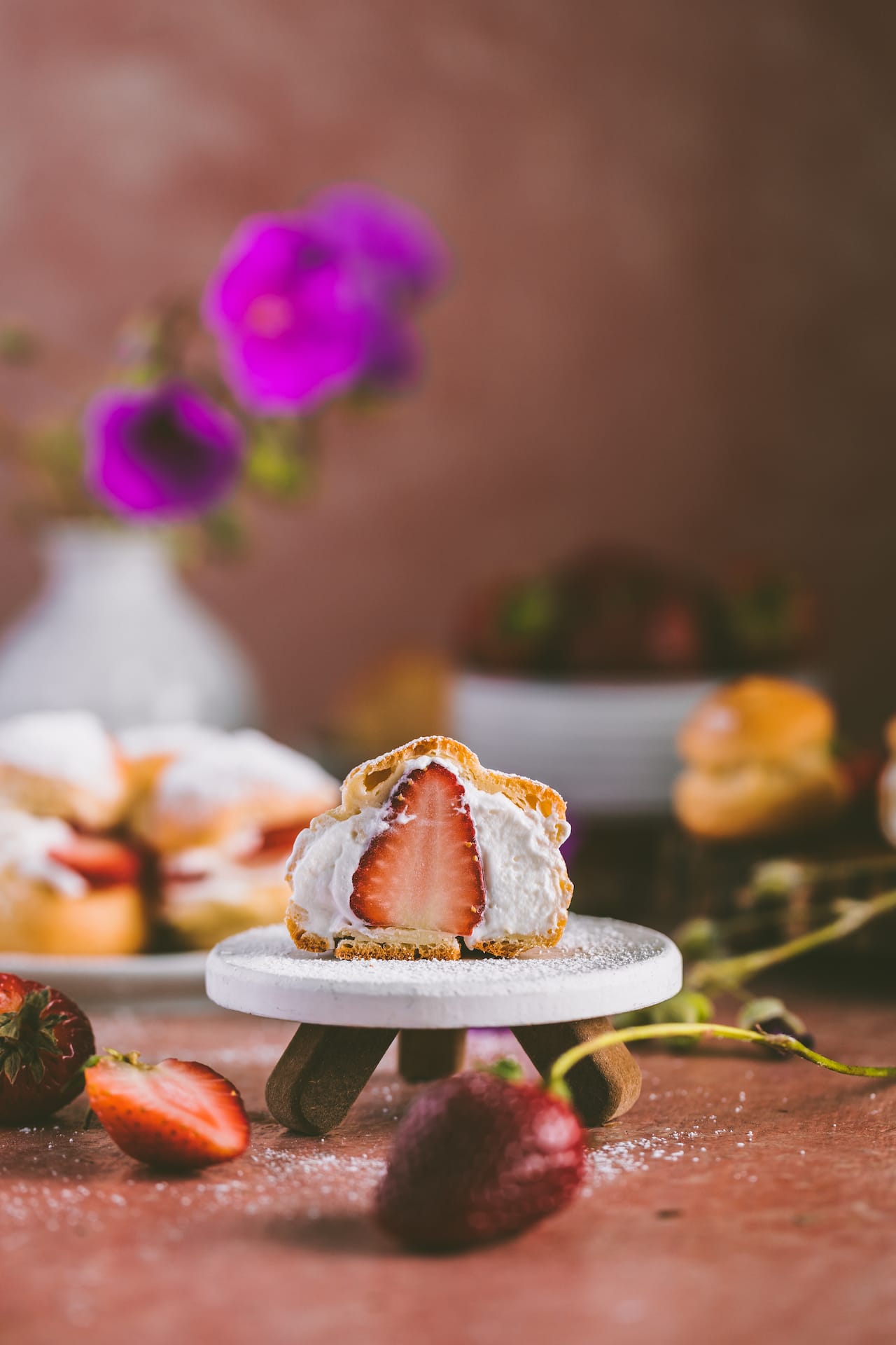 Choux Pastry with mascarpone cheese and strawberries