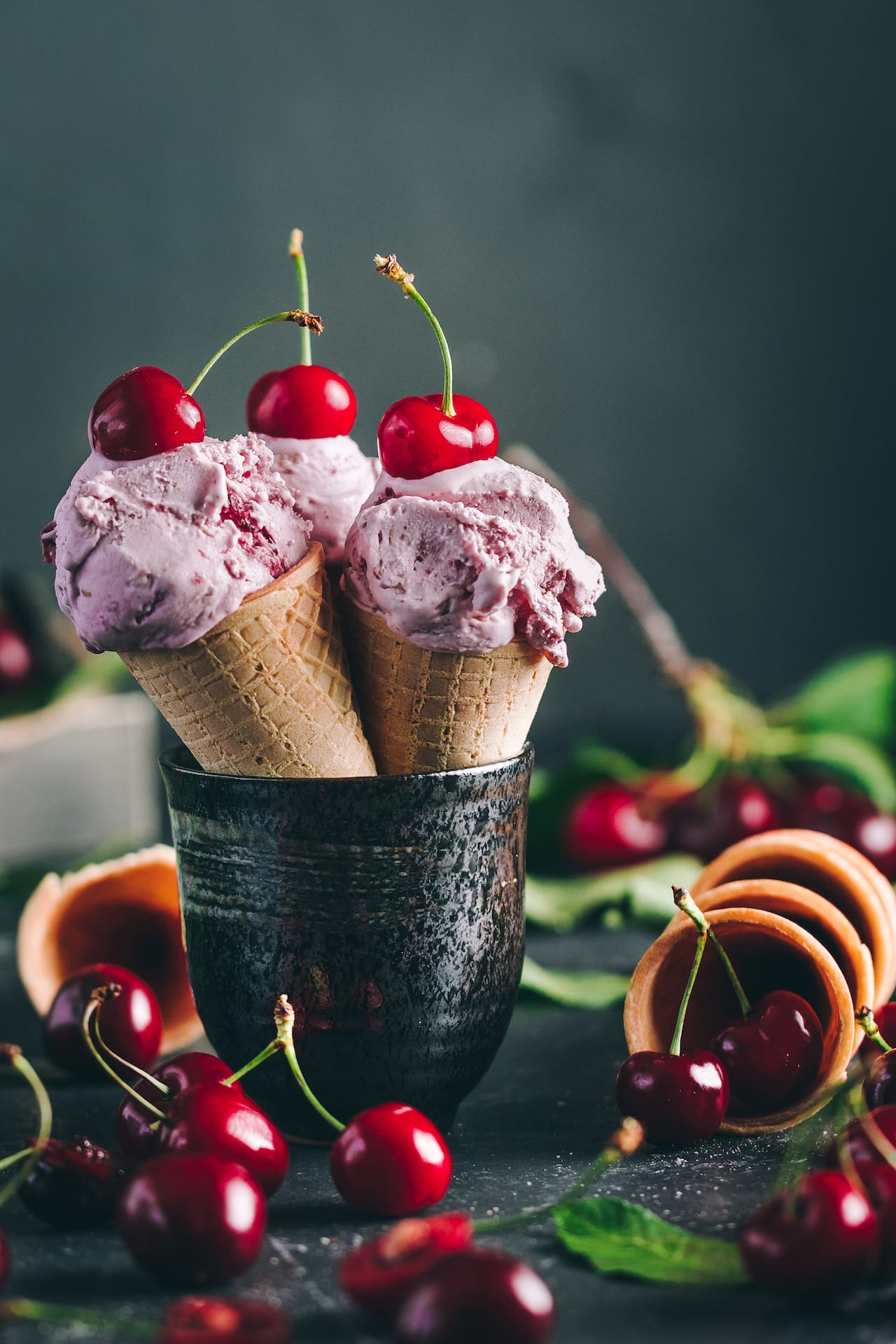 Eggless Cherry Ice Cream in a cone!