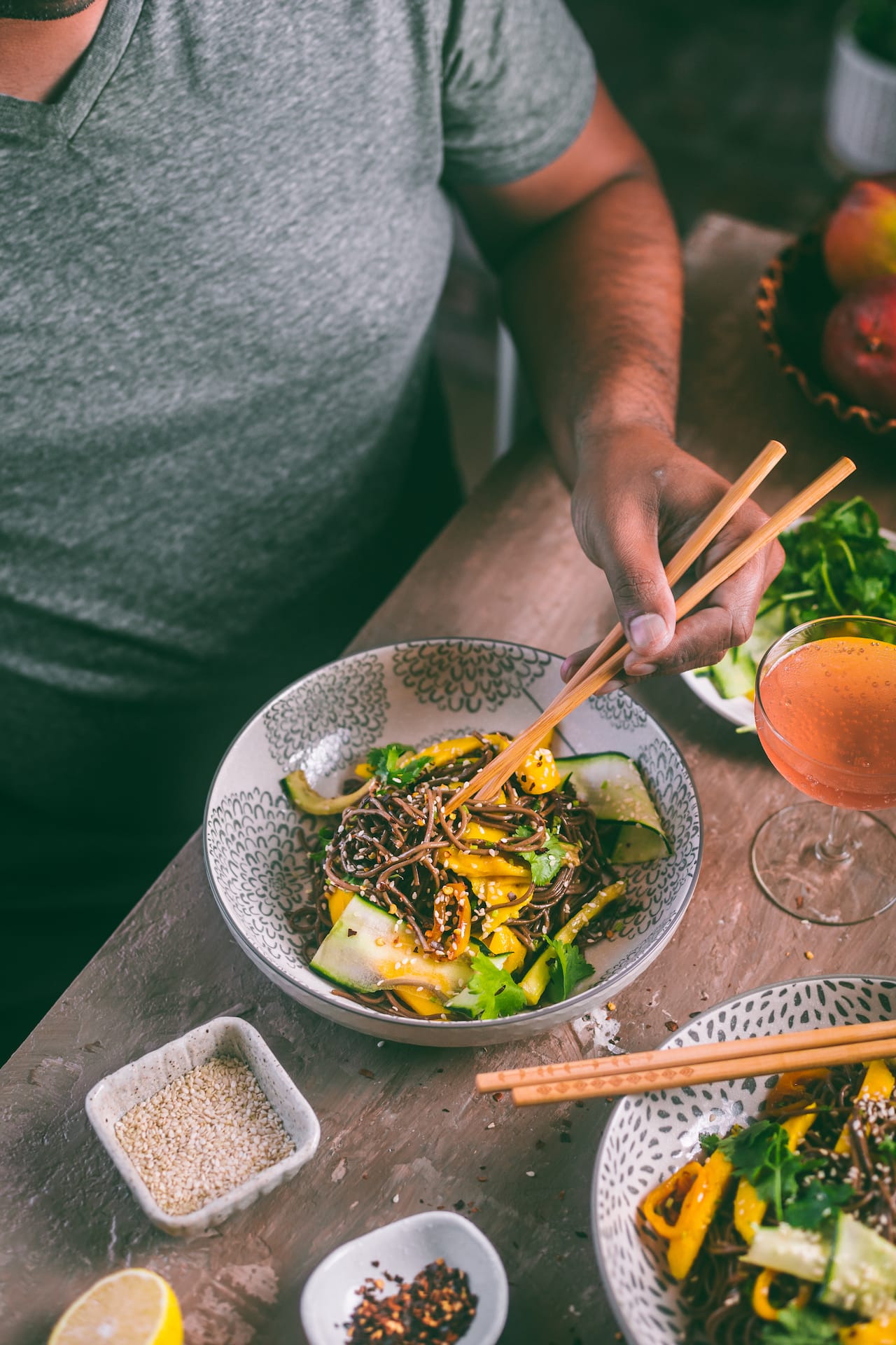 Soba Noodles with Mango And Chili Soya Dressing 