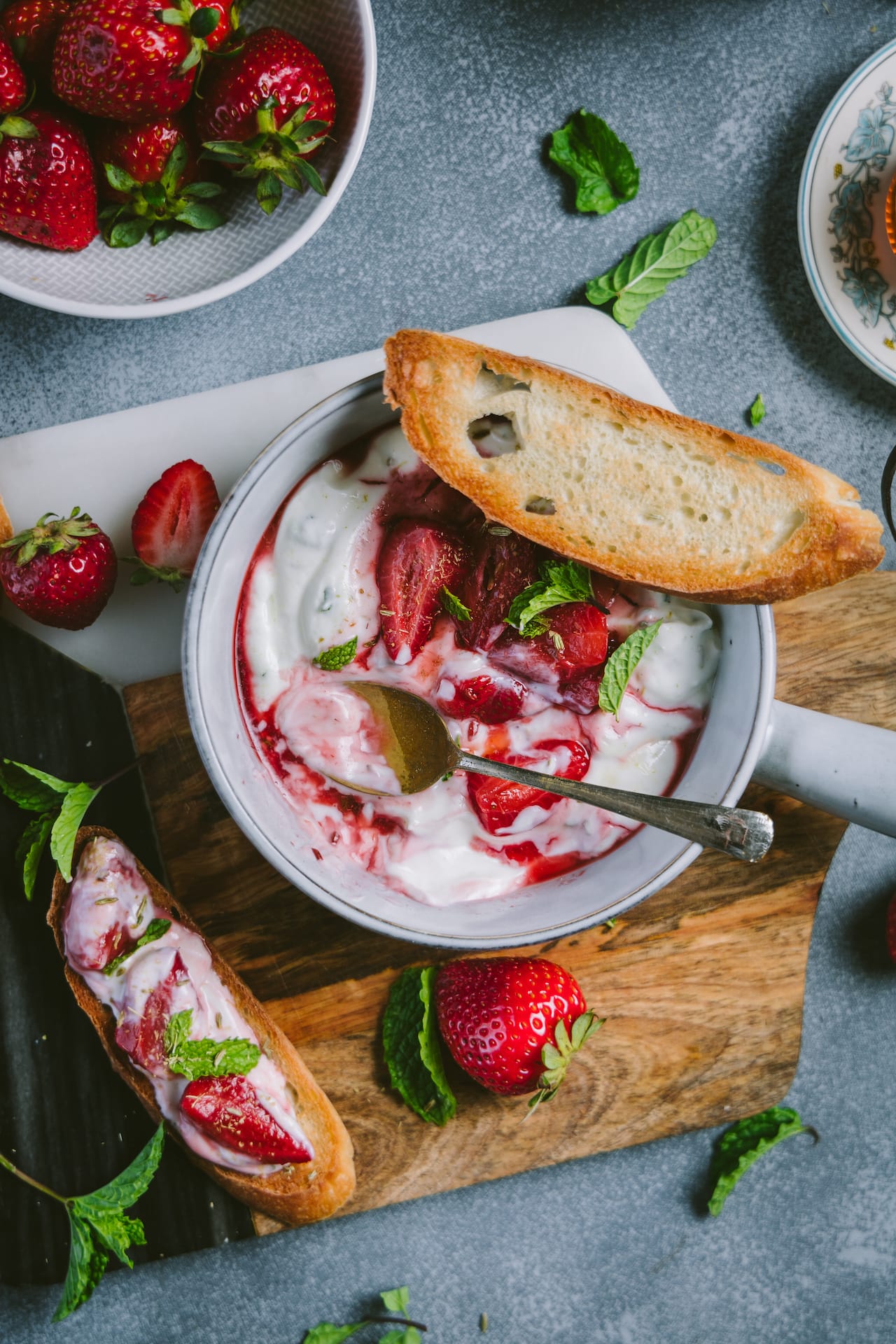 Fennel Roasted strawberries with labneh