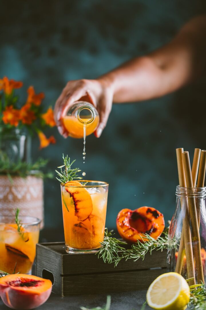 Grilled Tea Grilled Nectarine Iced Tea with rosemary - Playful Cooking