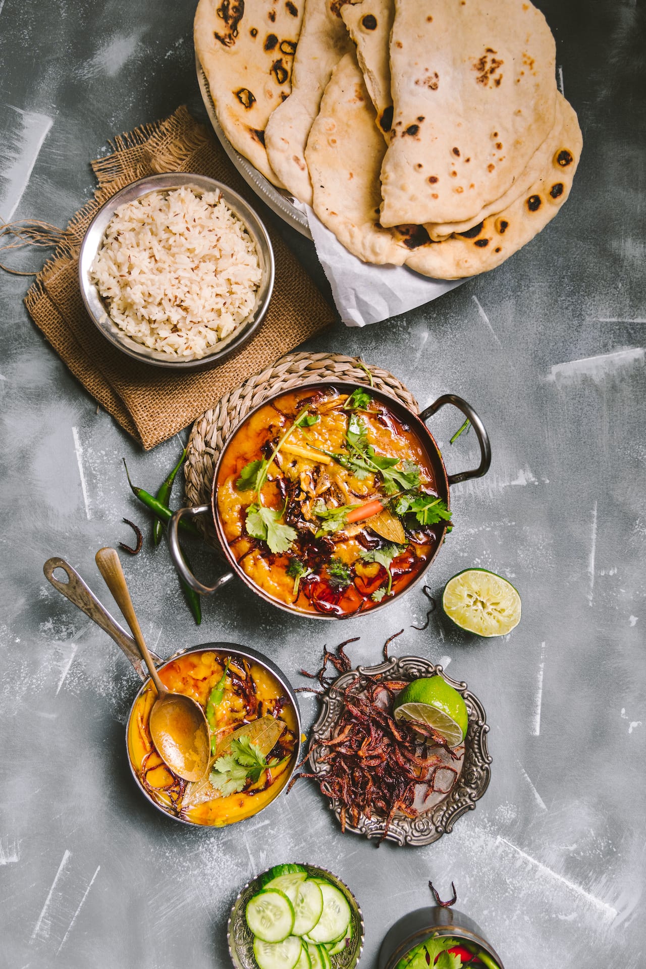 Dal Tadka with rice and bread