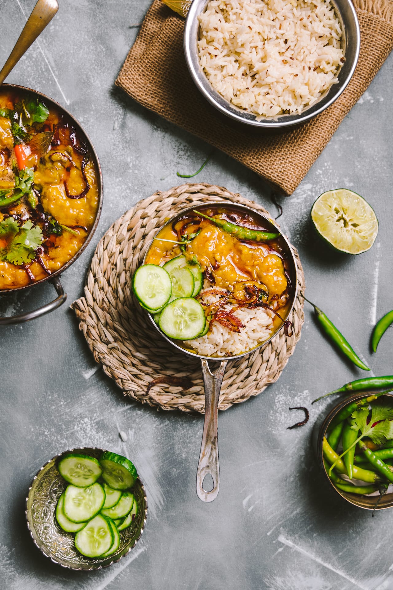Dal Tadka with rice and bread