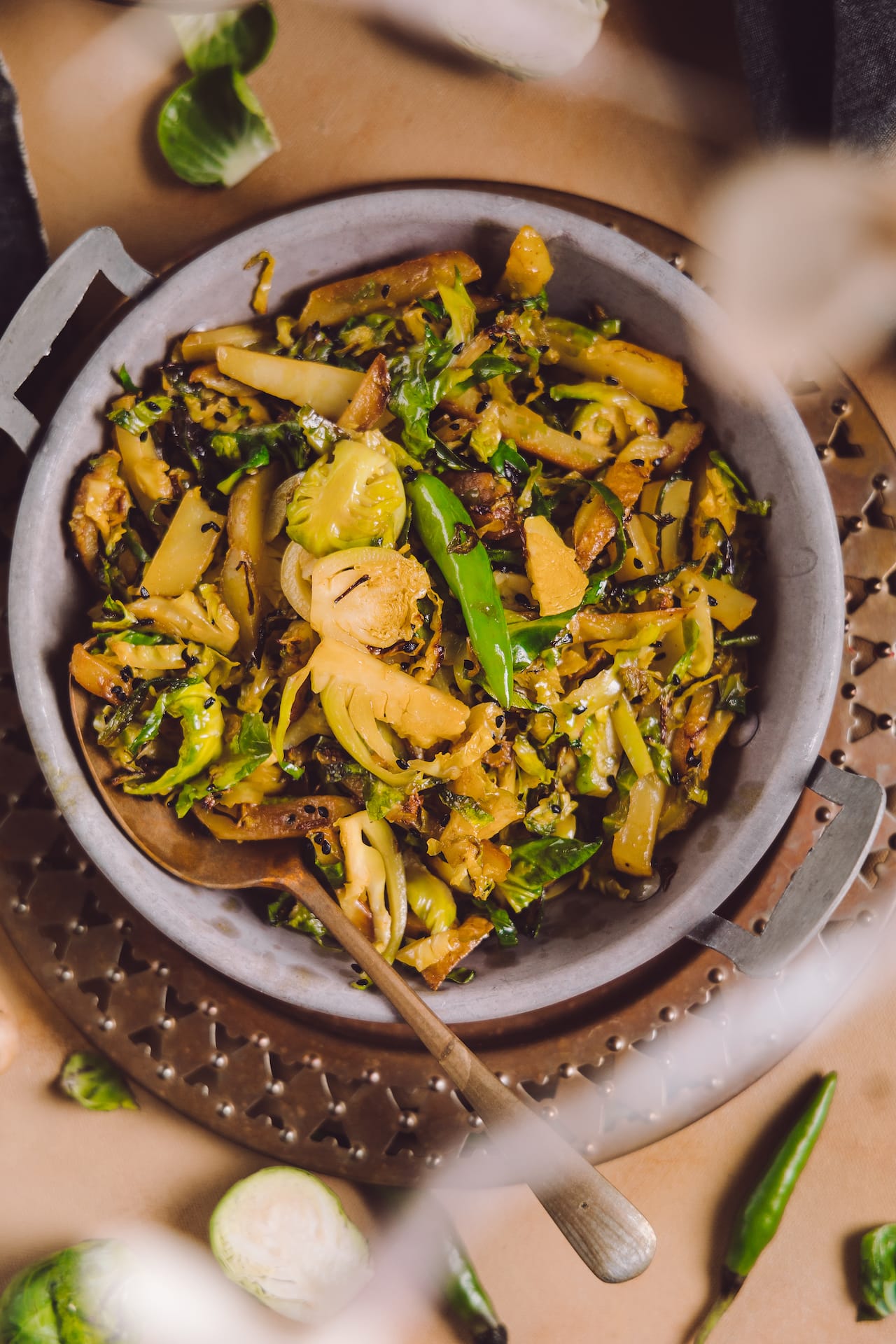 Brussels Sprouts Potato Stir Fried