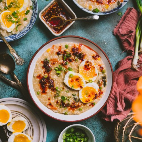 Congee With Miso Sauce and Chili Oil - Playful Cooking