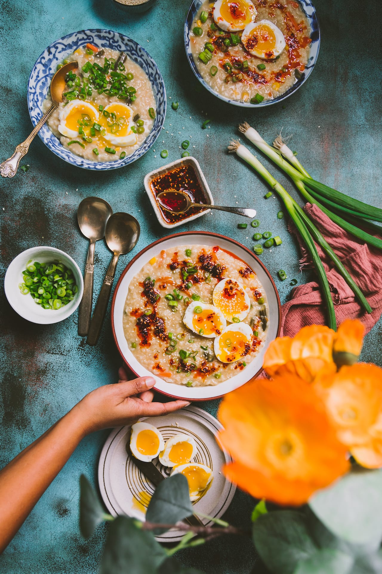 Conjee with miso and chili oil