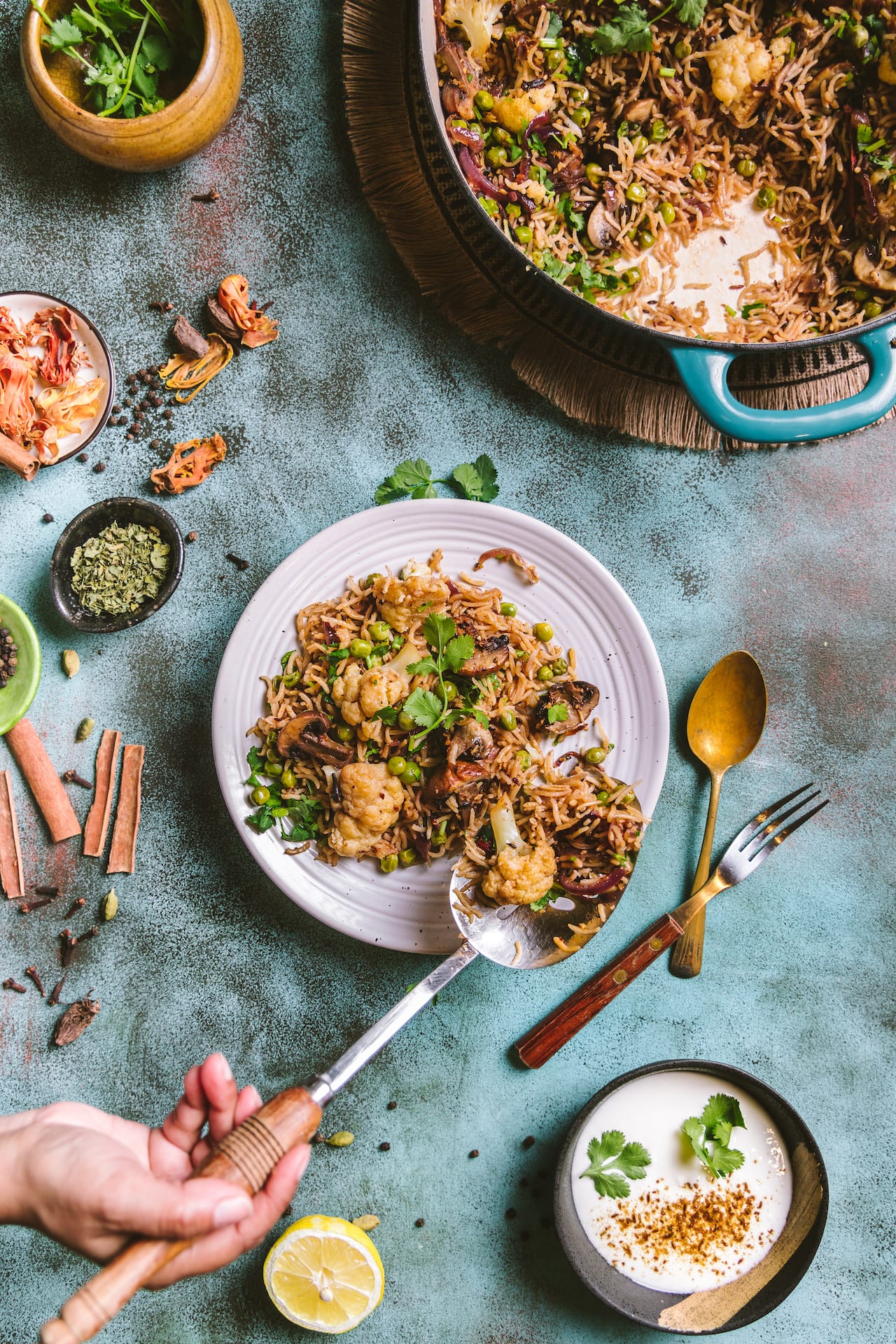 Gobi Mushroom Matar Pulao